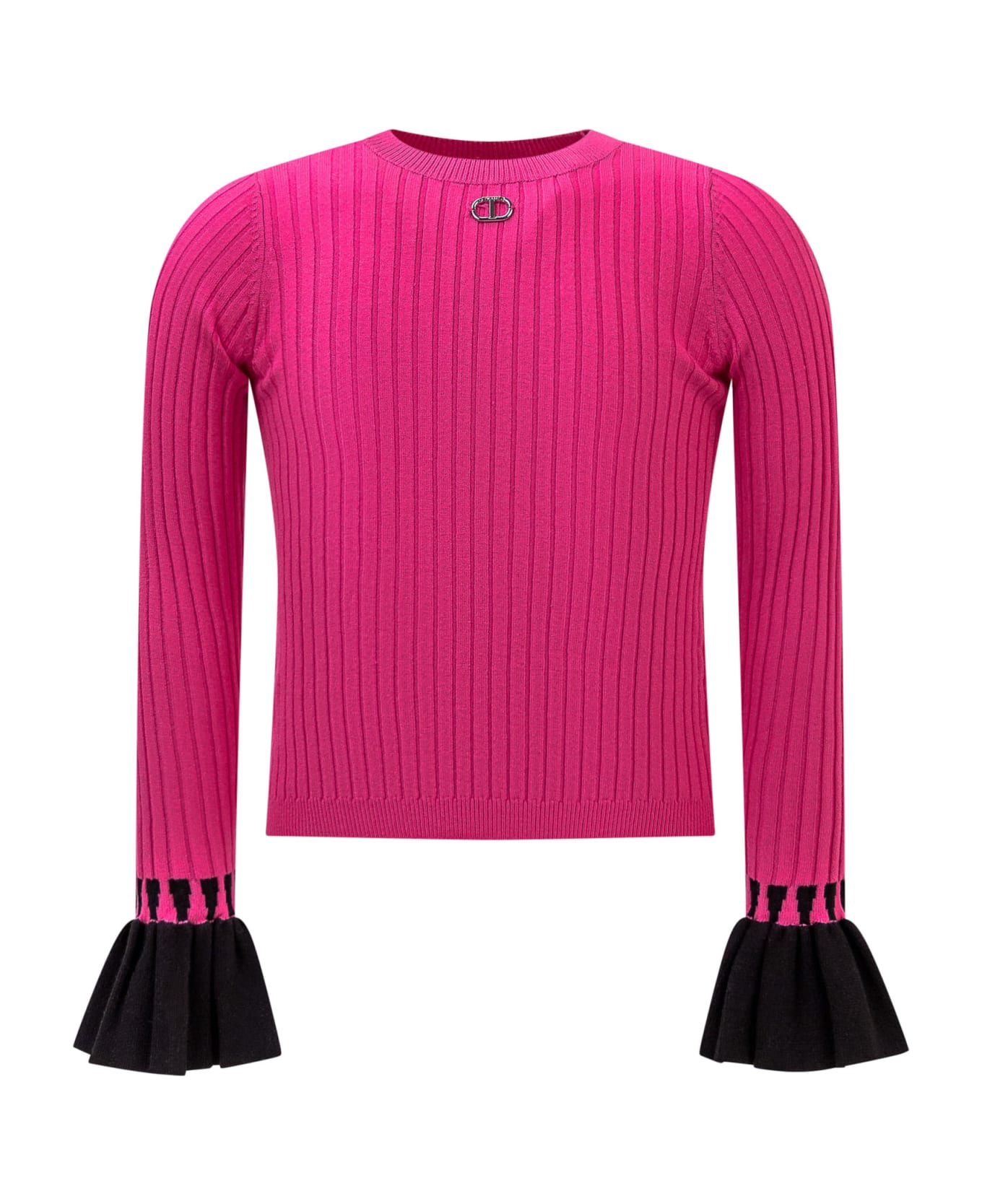 TwinSet Sweater With Logo - PINK FLUO/NERO ニットウェア＆スウェットシャツ