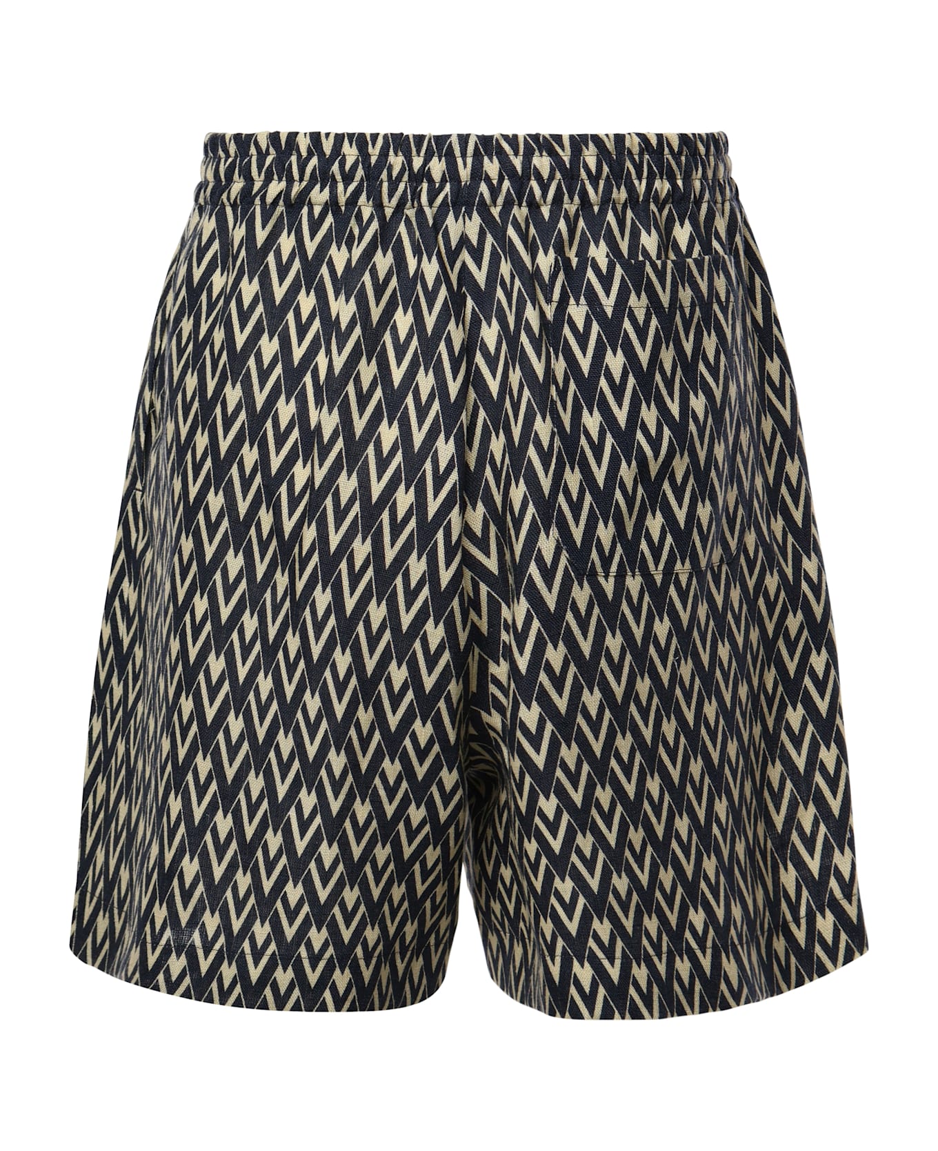 Valentino Bermuda Shorts In Cotton Poplin With All Over Toute La V Print - Blue
