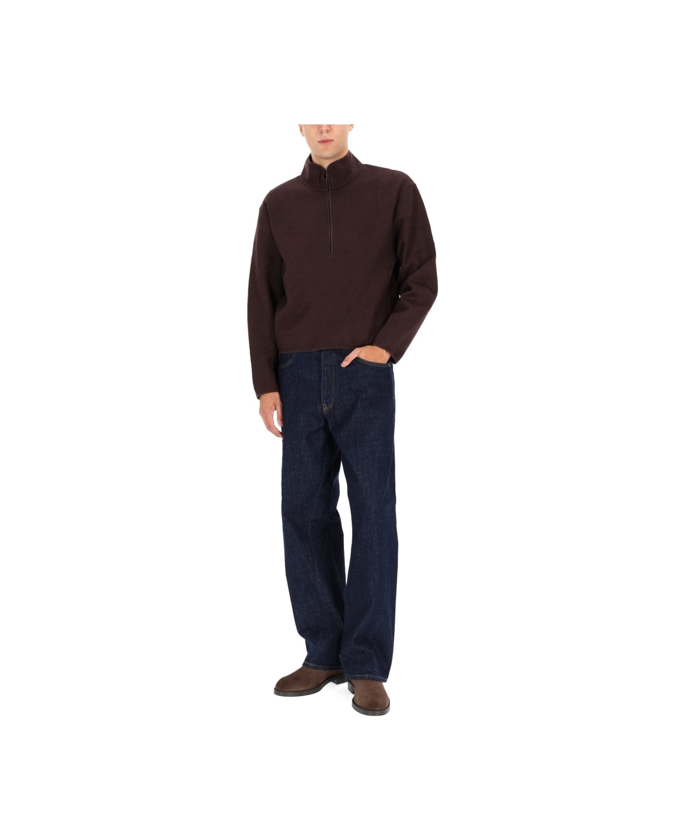 Sunflower Half Zipper Sweatshirt - BROWN