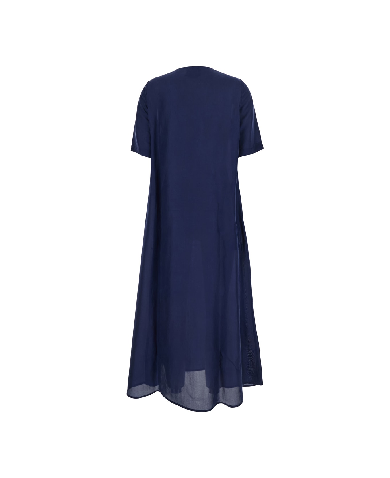 Momonì Blue Dress With V Neck And Short Sleeves In Silk Woman - Blu