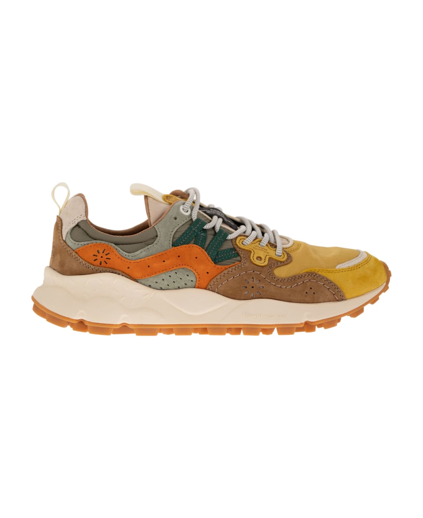 Flower Mountain Yamano 3 - Sneakers In Suede And Technical Fabric - Orange/military