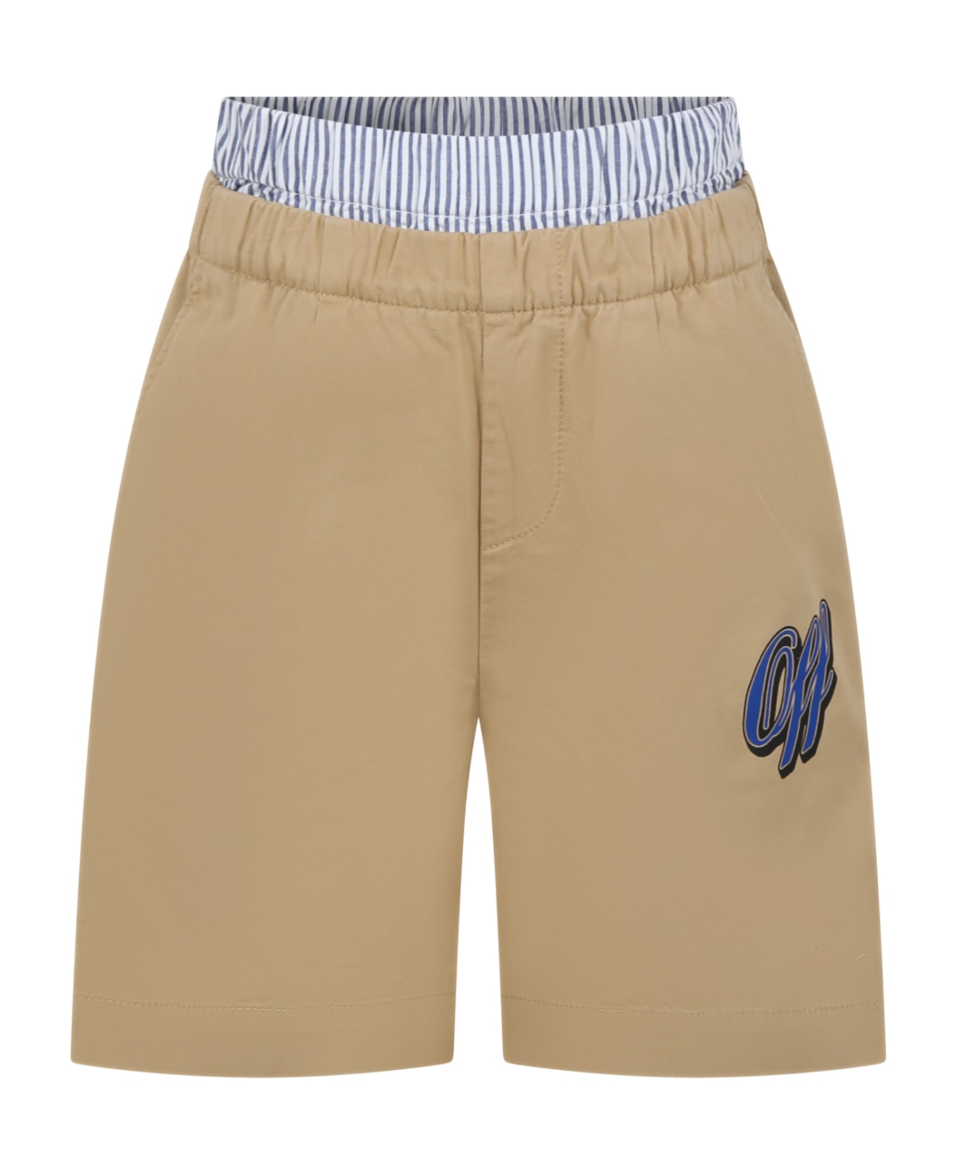 Off-White Beige Shorts For Boy With Logo - Beige/blu