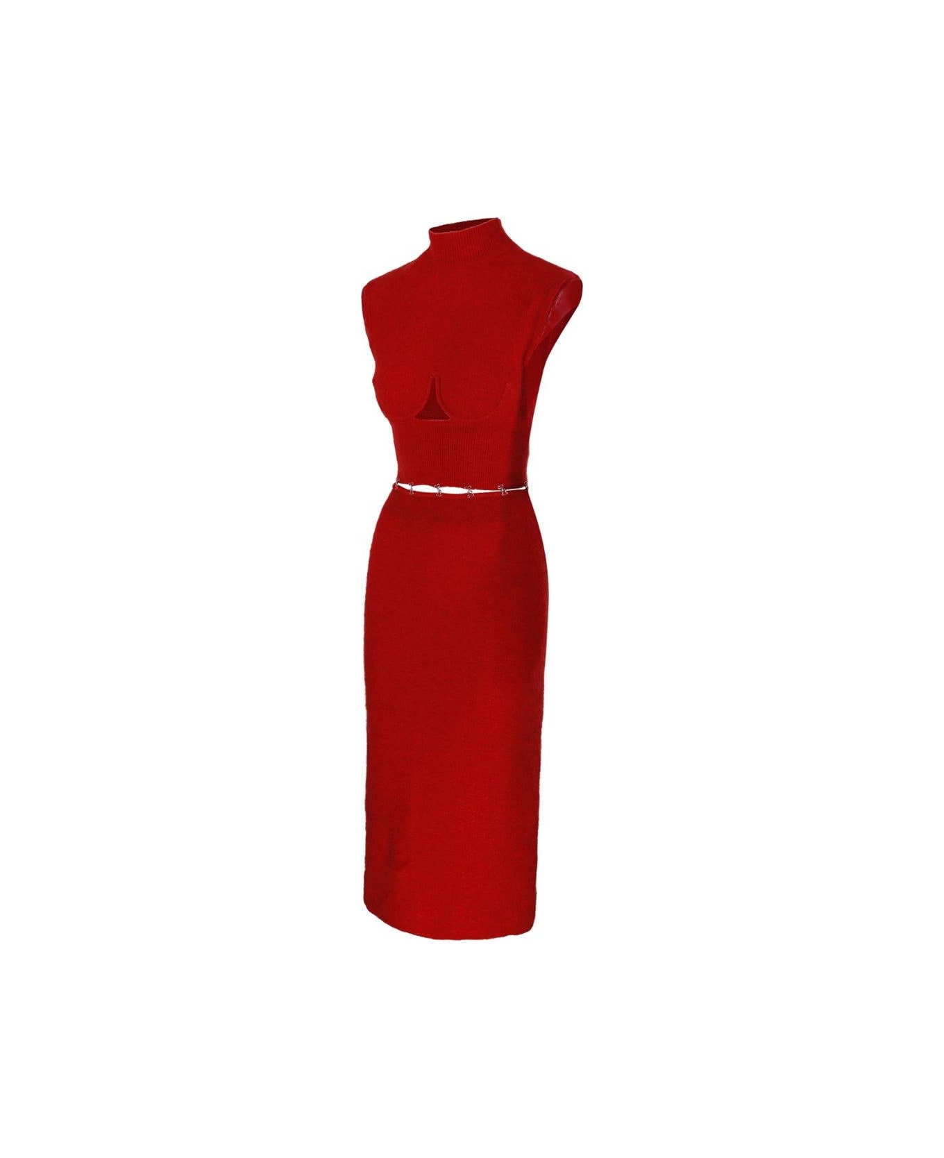 SportMax Cut-out High Neck Dress - ROSSO