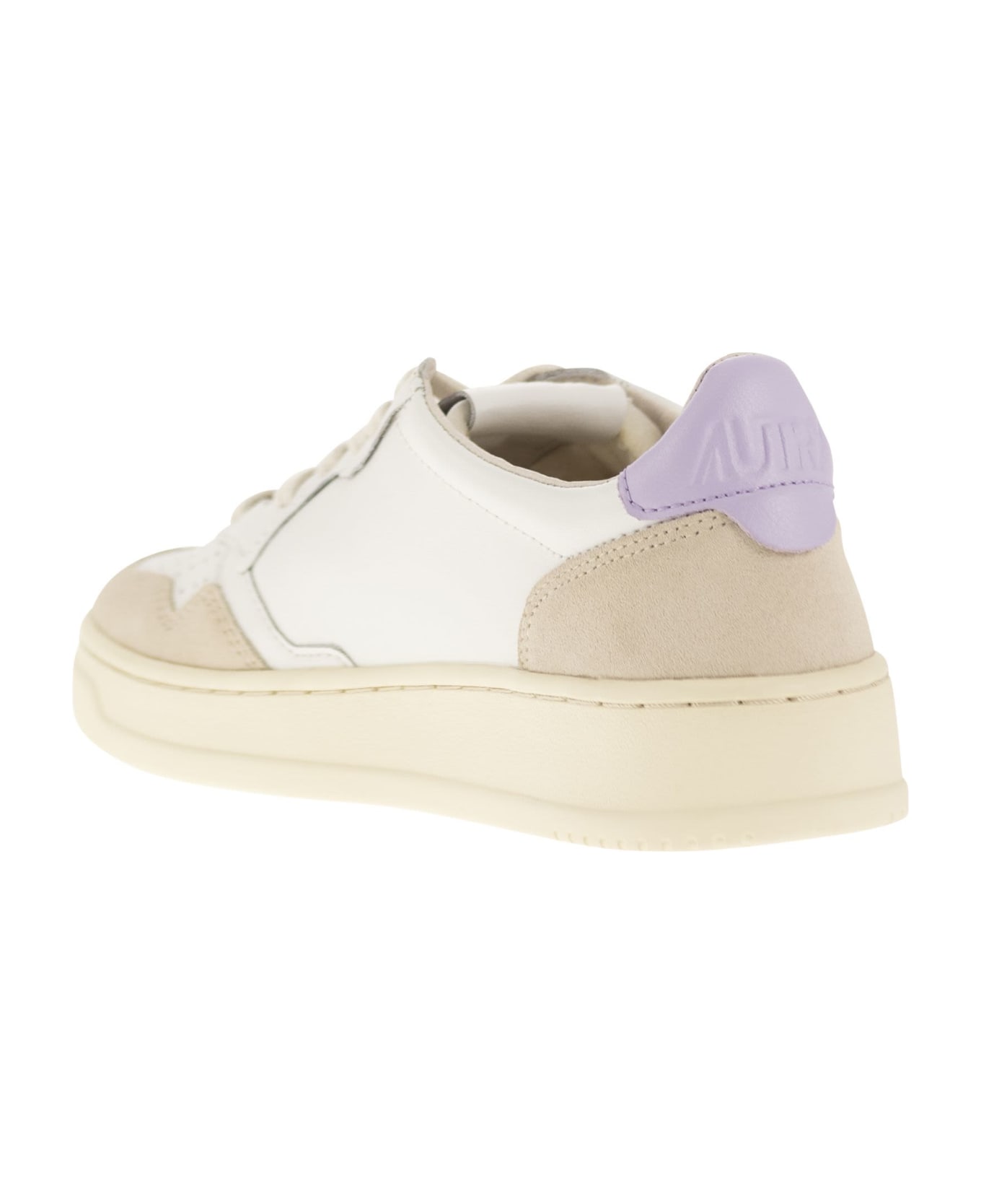 Autry Medalist Low Leather And Suede Sneakers - White/Lilac