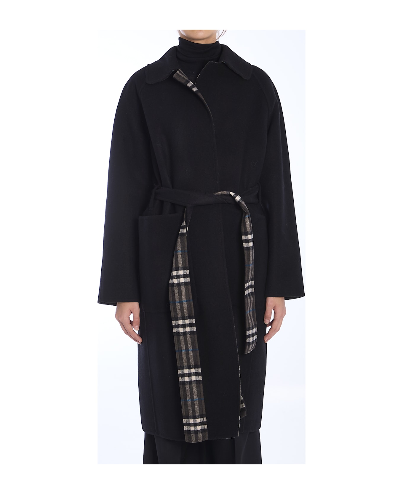 Burberry Reversible Wool Coat - BLACK コート