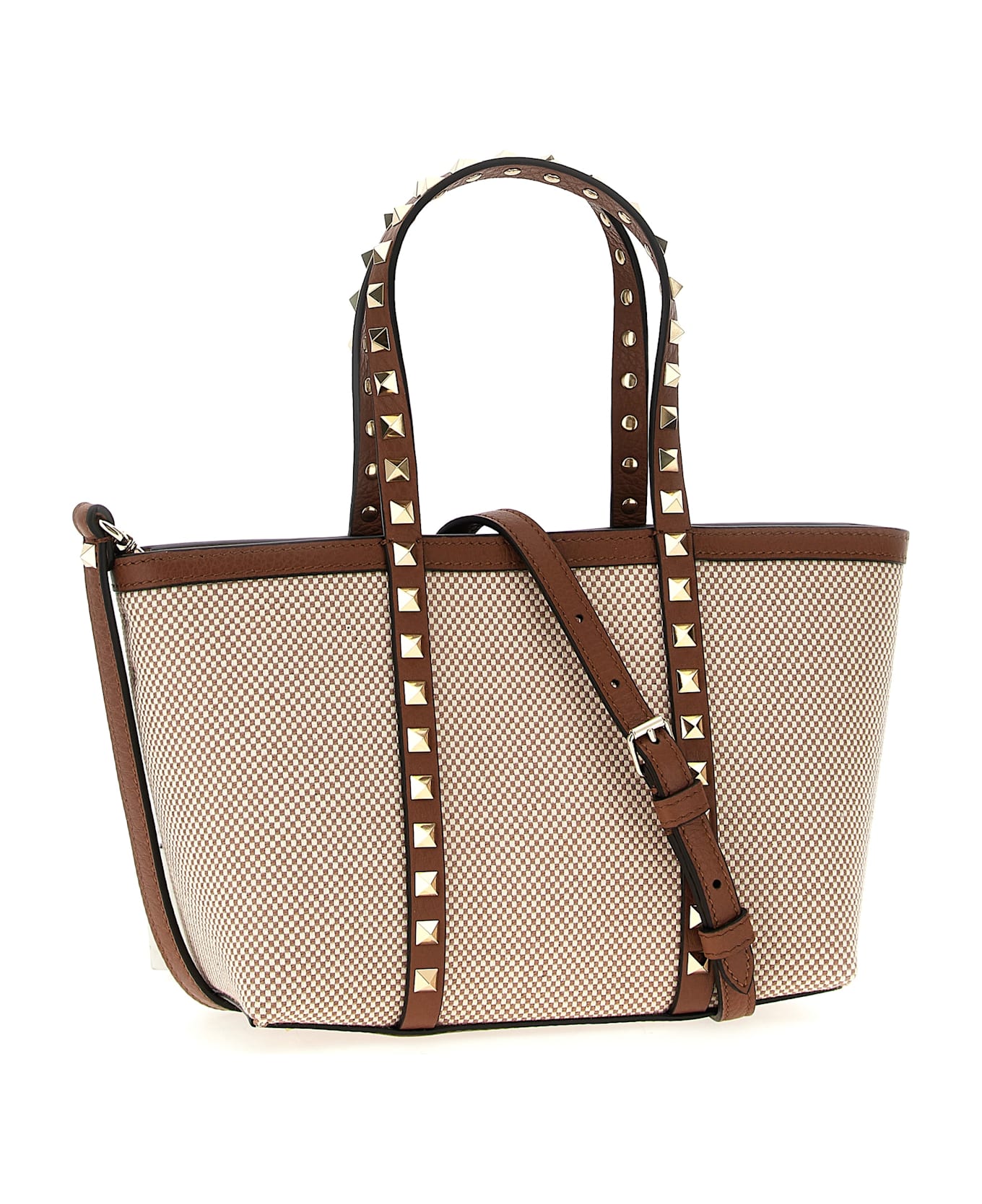 Valentino Garavani 'rockstud' Small Shopping Bag - Beige