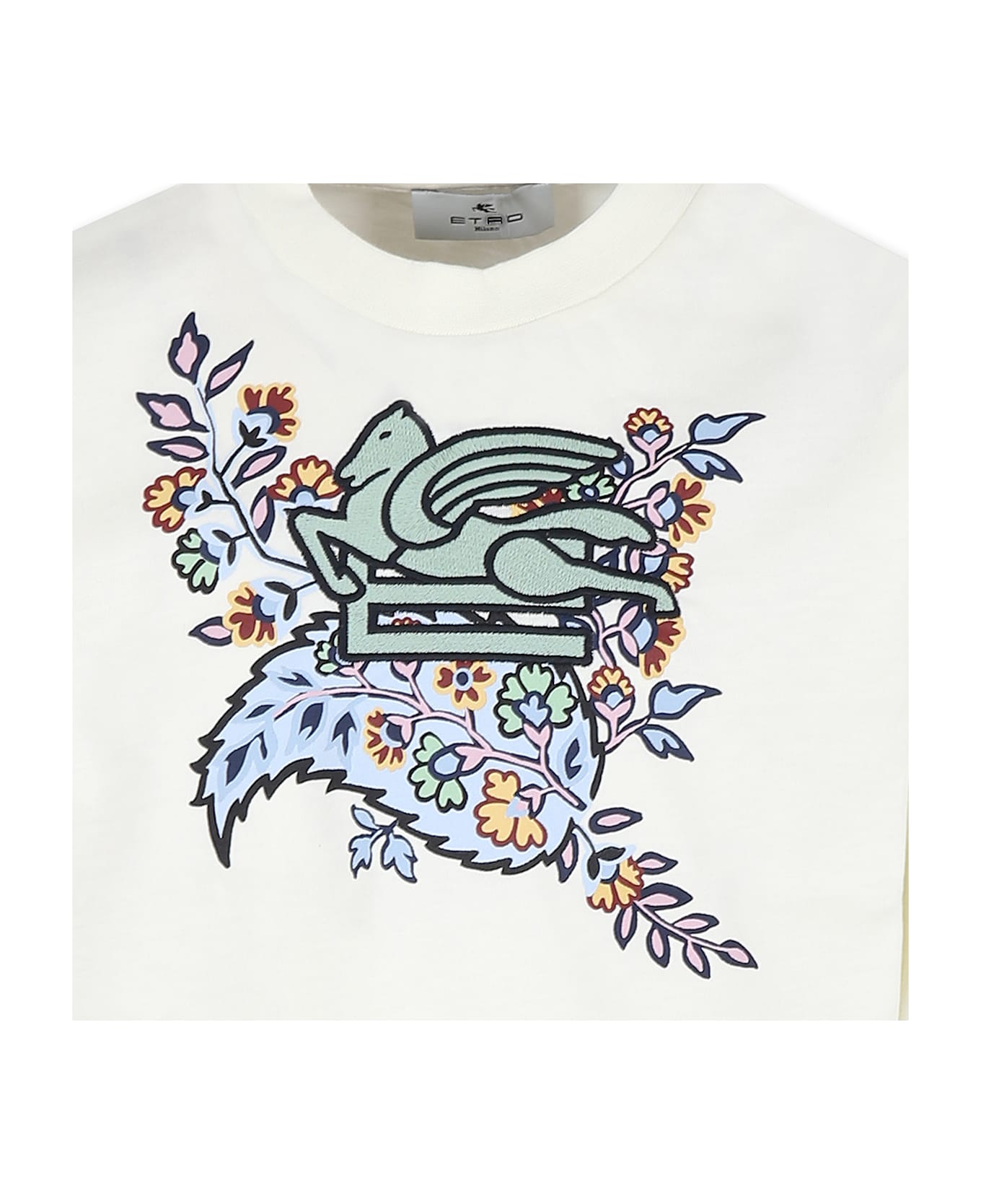 Etro Ivory T-shirt For Girl With Pegasus - Ivory