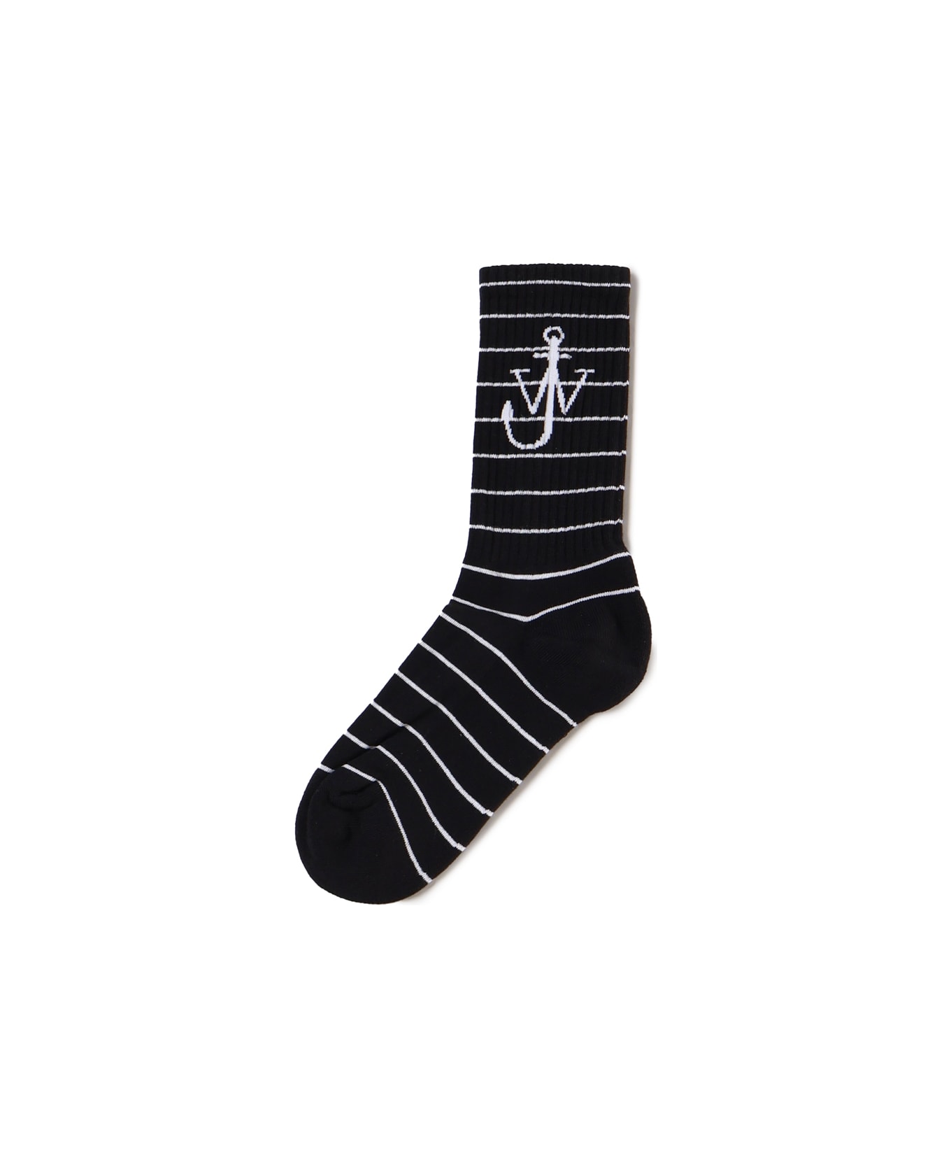 J.W. Anderson Striped Cotton Socks With Logo On The Ankle - Black
