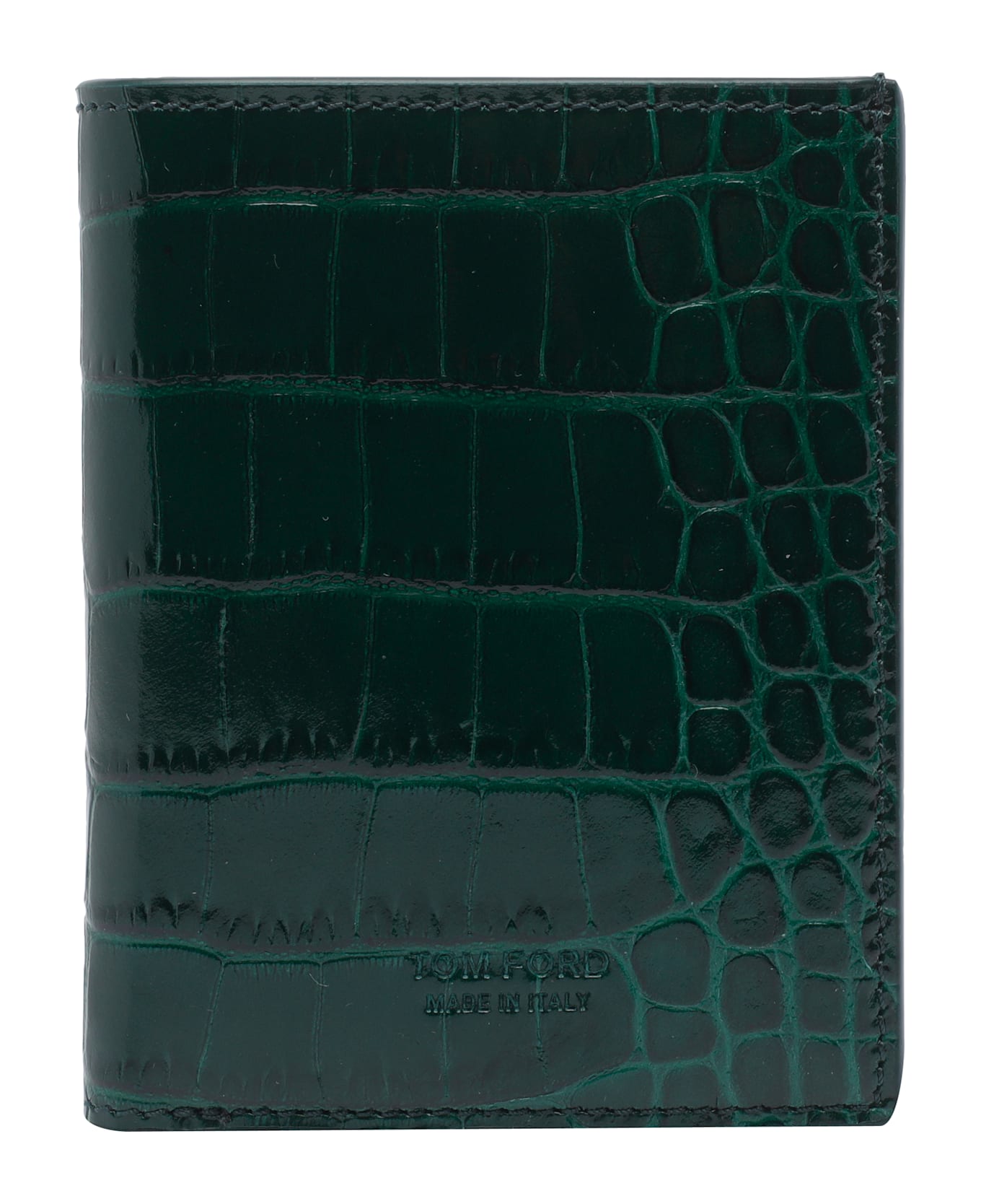 Tom Ford Logo Crocodile Card Holder - Green