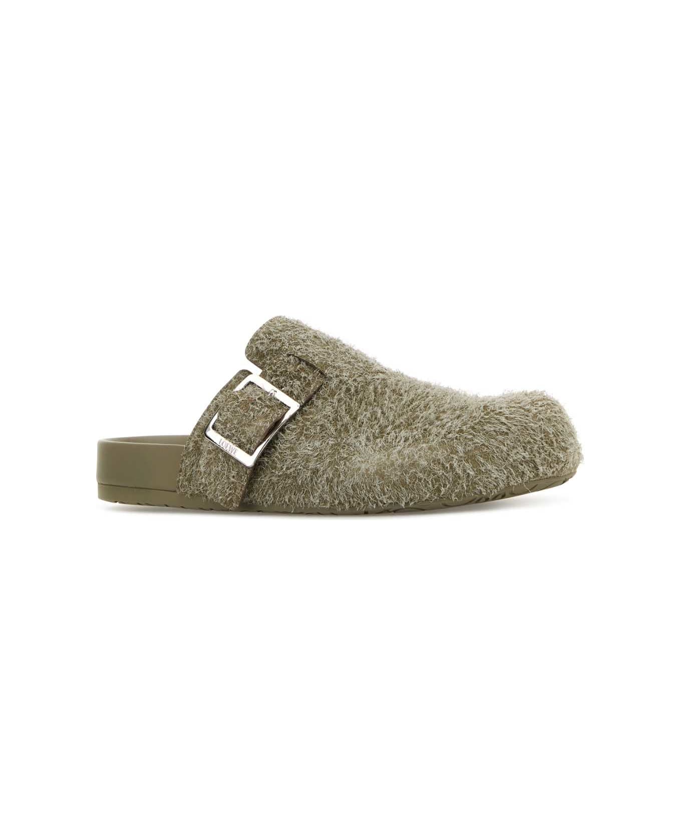 Loewe Khaki Suede Ease Buckle Slippers - KHAKIGREEN