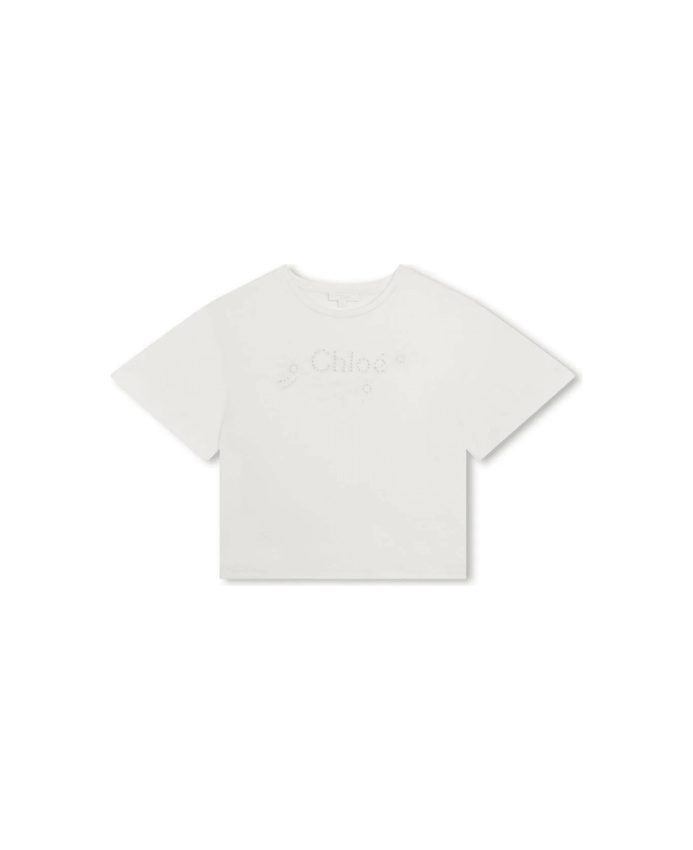 Chloé White T-shirt With Cut-out Embroidery Logo - White