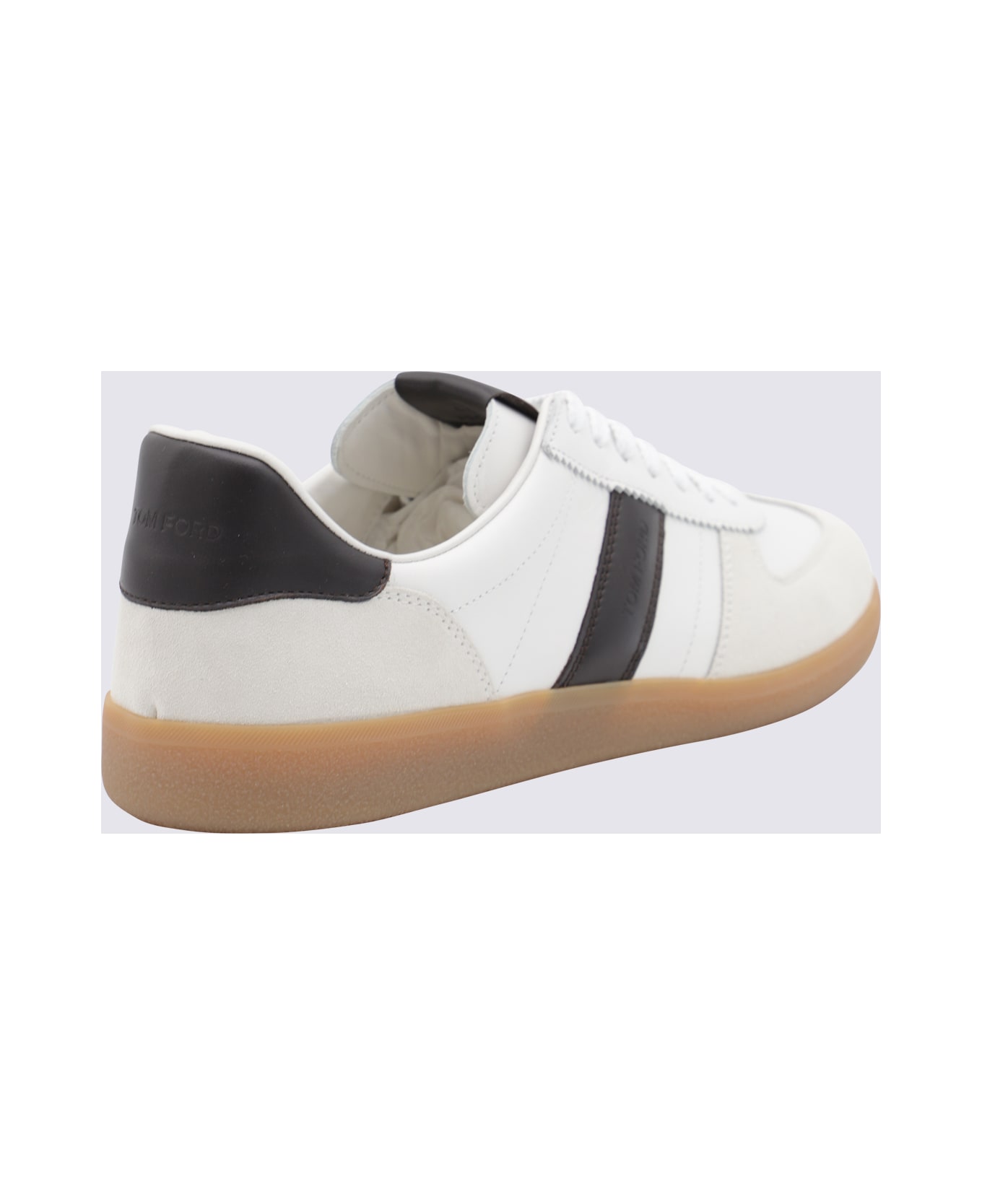 Tom Ford White And Black Leather Sneakers - OPTICAL WHITE/WHITE + AMBER