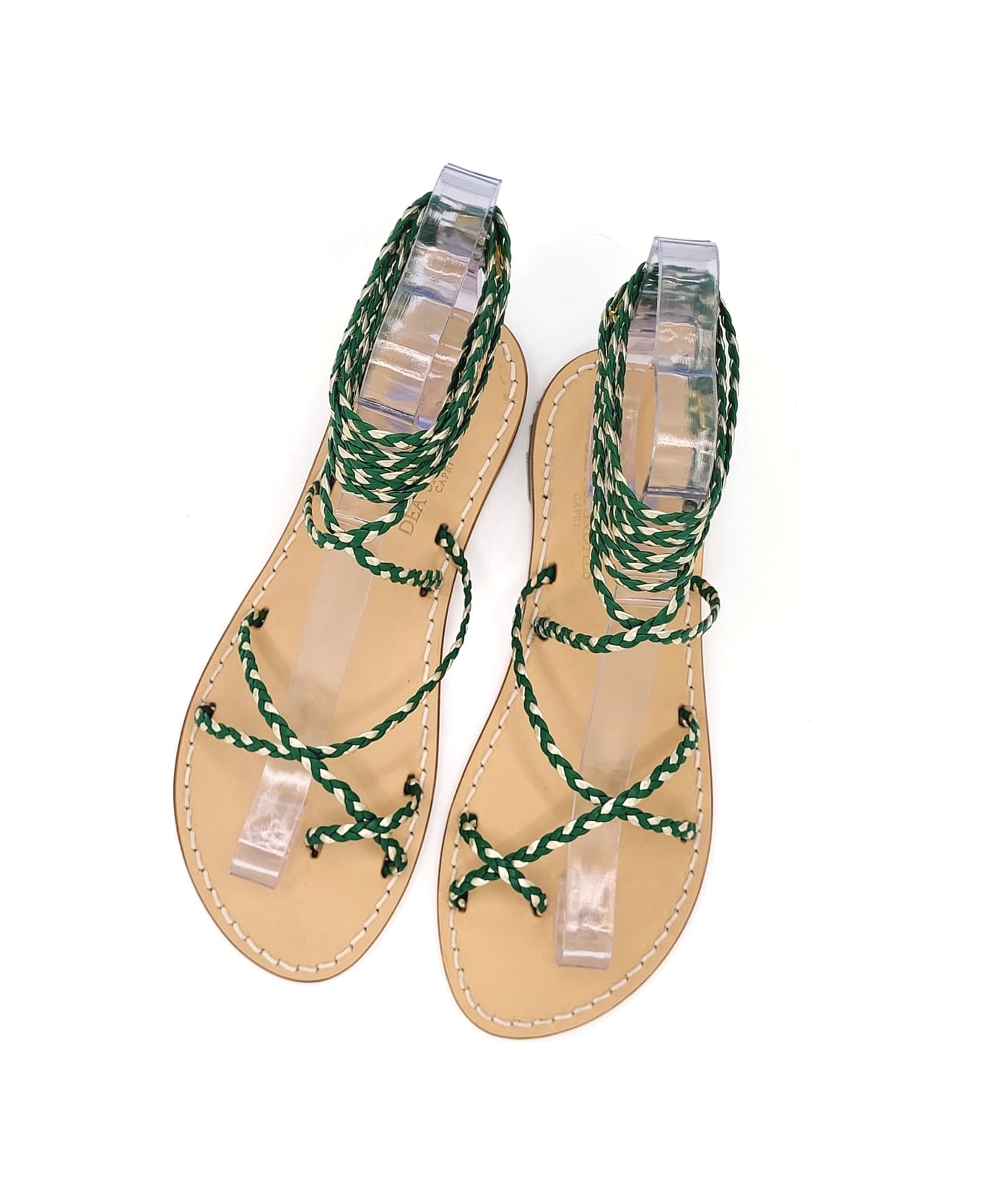 Dea Sandals Gold And Green Leather Gladiator Sandals - green, platinum gold