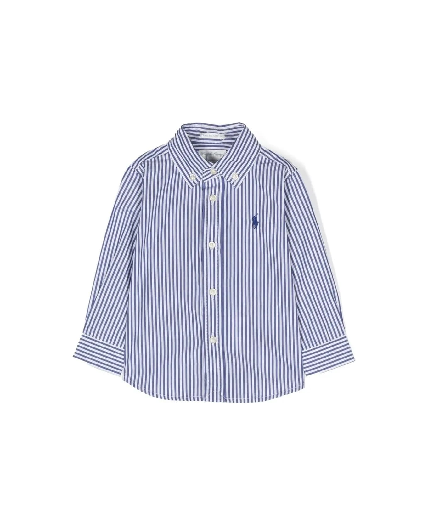 Ralph Lauren Navy Blue And White Striped Cotton Poplin Shirt - Blue