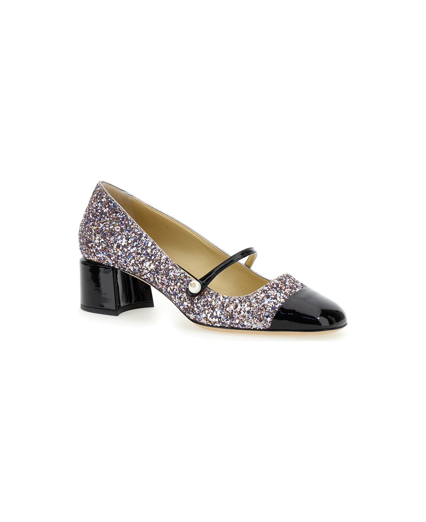 Jimmy Choo 'elisa 45' Multicolor Pumps With Block Heel In Glitter Fabric And Patent Leather Woman - Multicolor ハイヒール