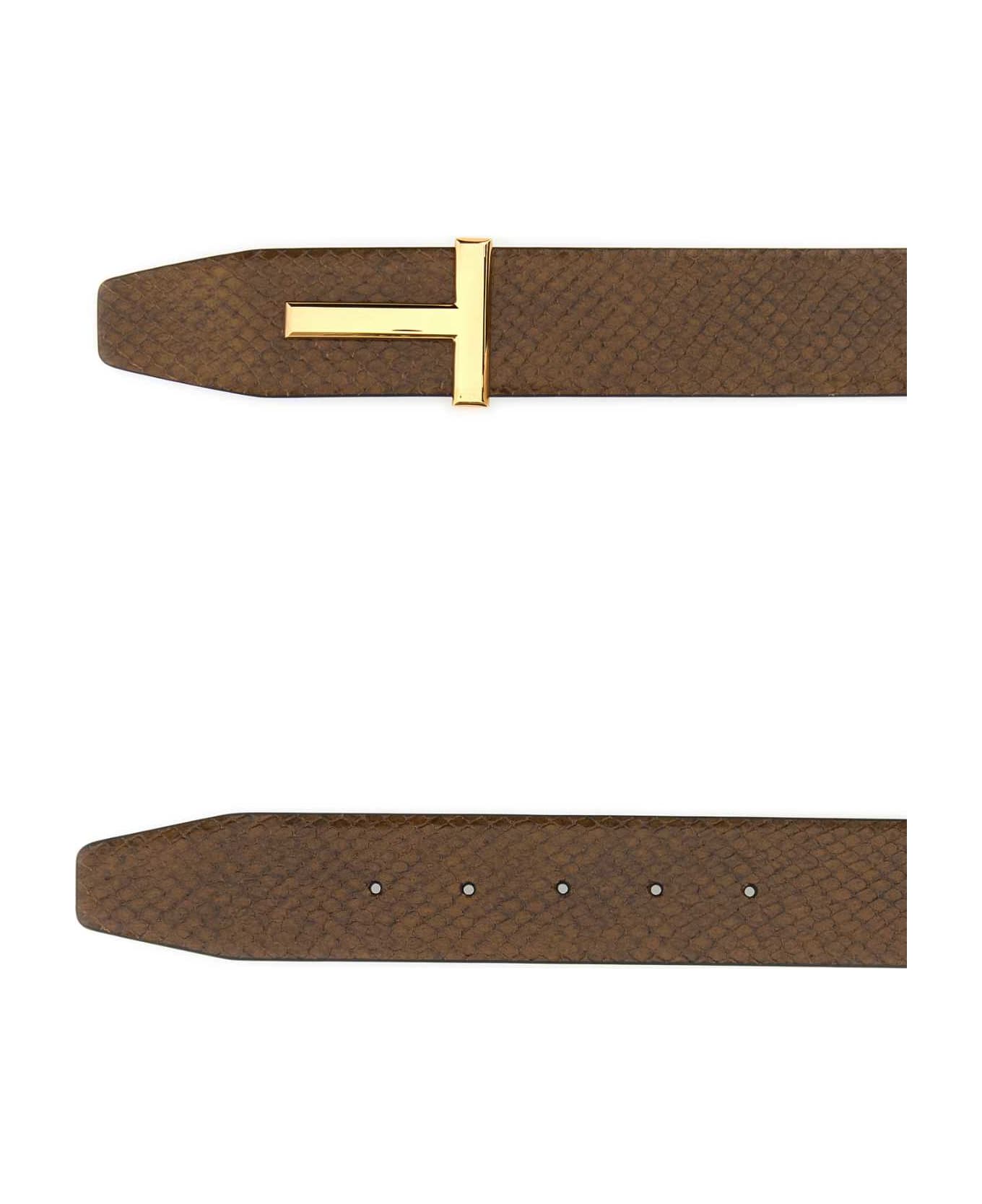 Tom Ford Brown Leather Reversible Belt - OAK