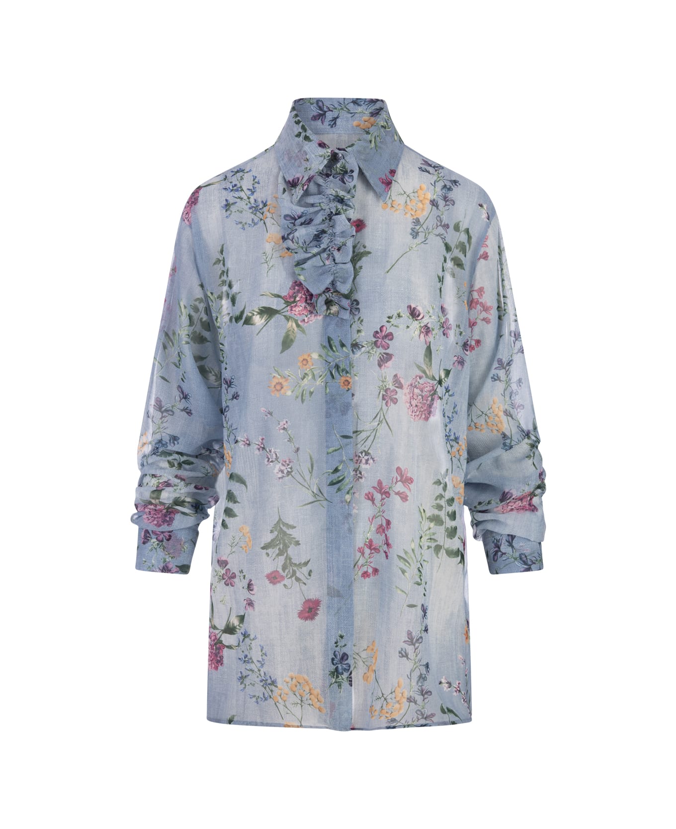 Ermanno Scervino Soft Shirt With Floral Print - Blue シャツ