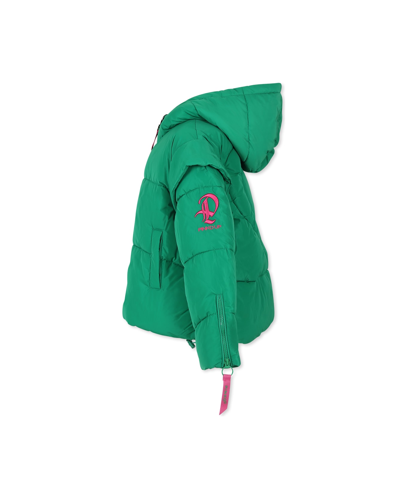Pinko Green Down Jacket For Girl With Logo - Green