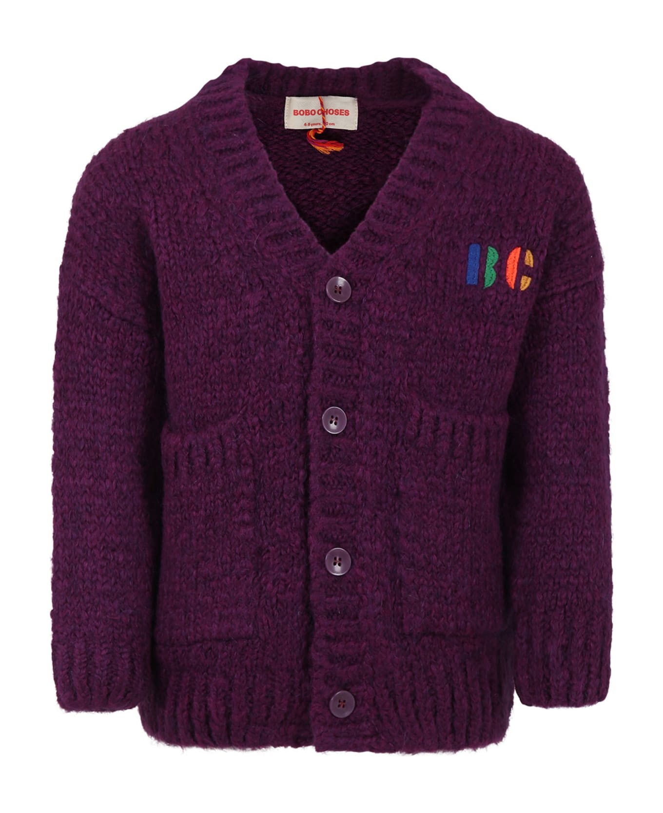 Bobo Choses Purple Cardigan For Girl With Logo - Bordeaux