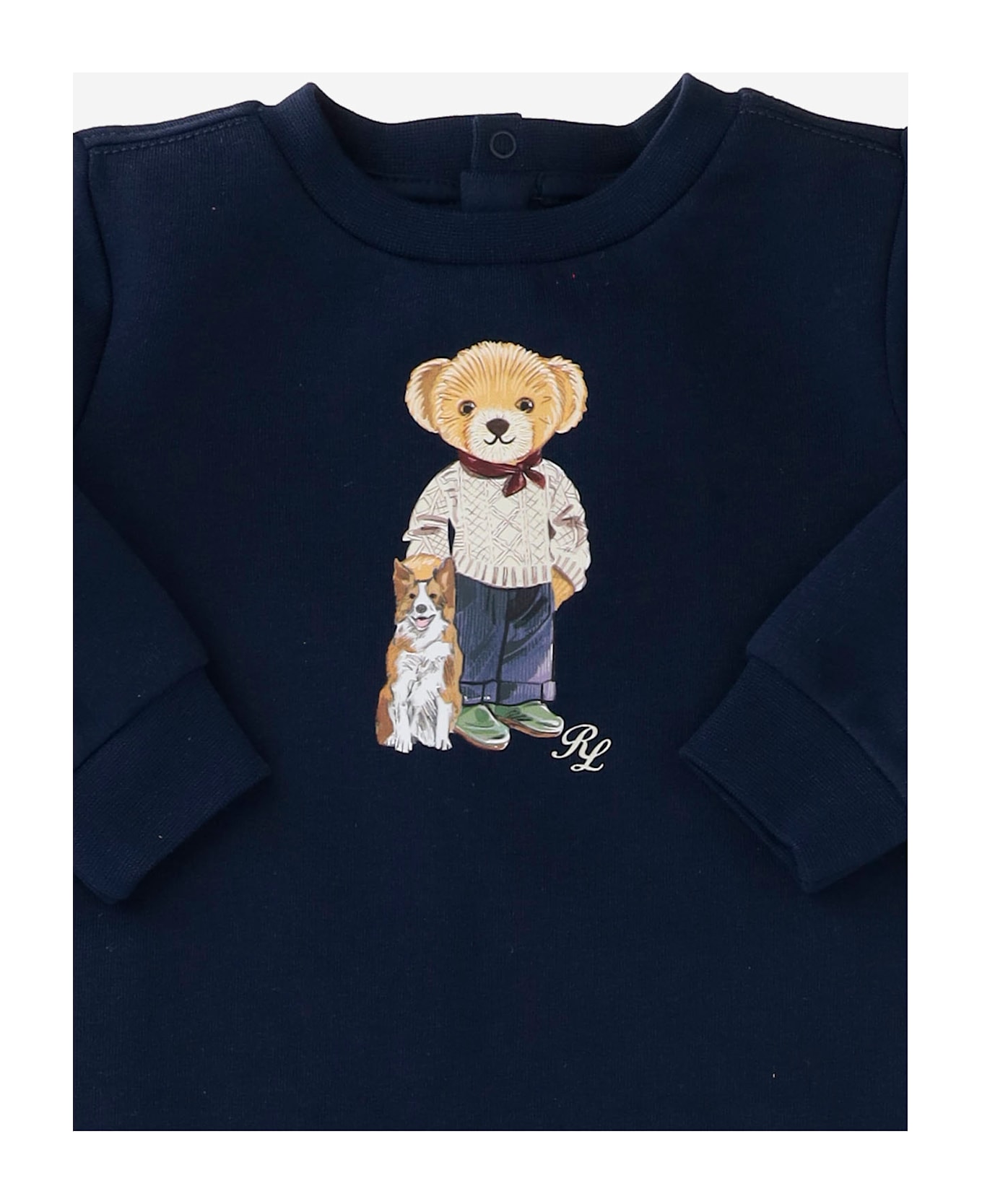 Polo Ralph Lauren Stretch Cotton Bodysuit With Polo Bear Pattern - Blue