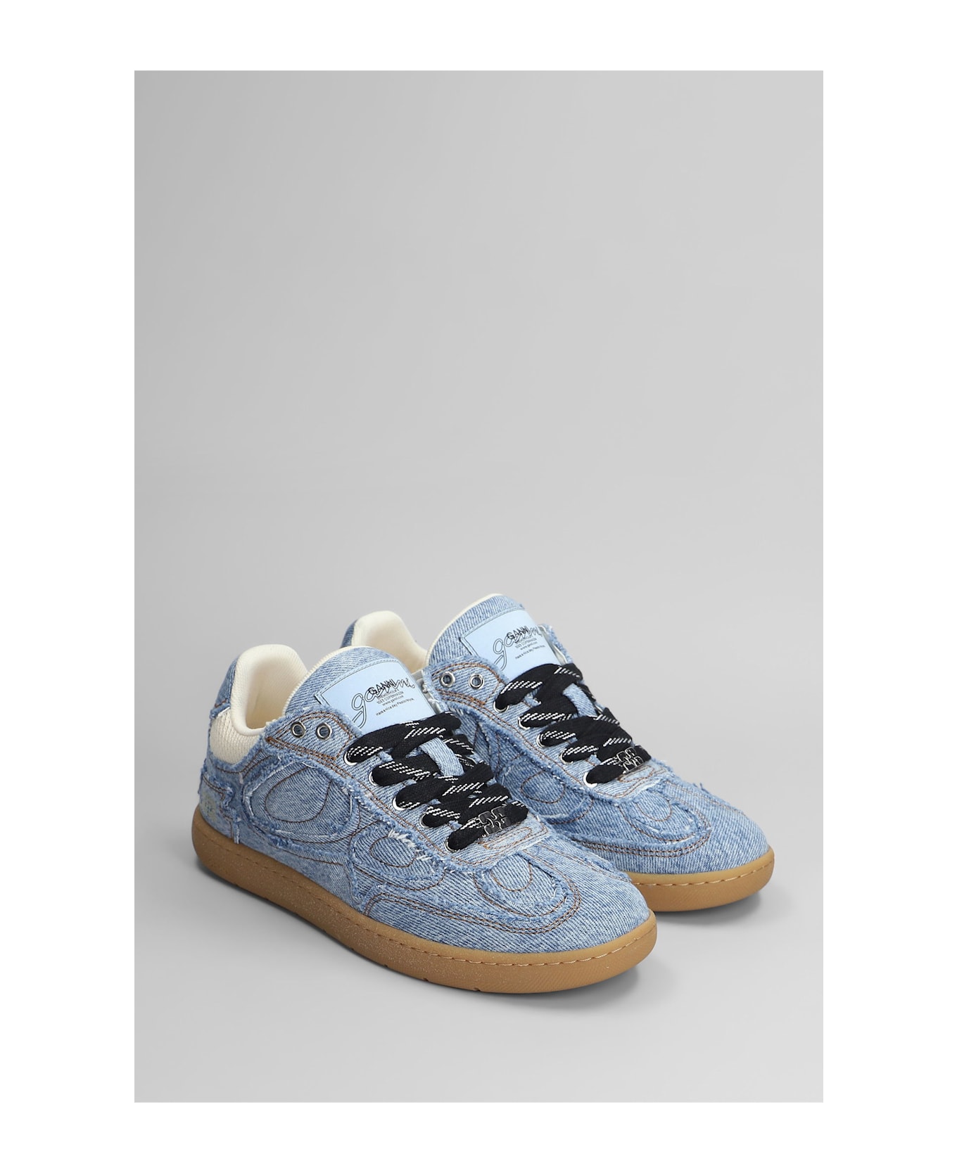 Ganni 08 Denim Raw Edge Sneakers In Blue Cotton - blue