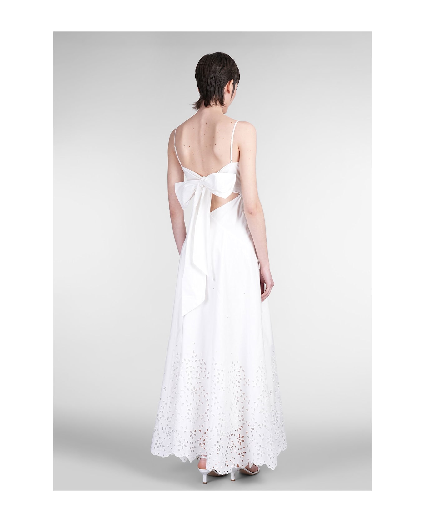 self-portrait Long Dress In White Cotton - white