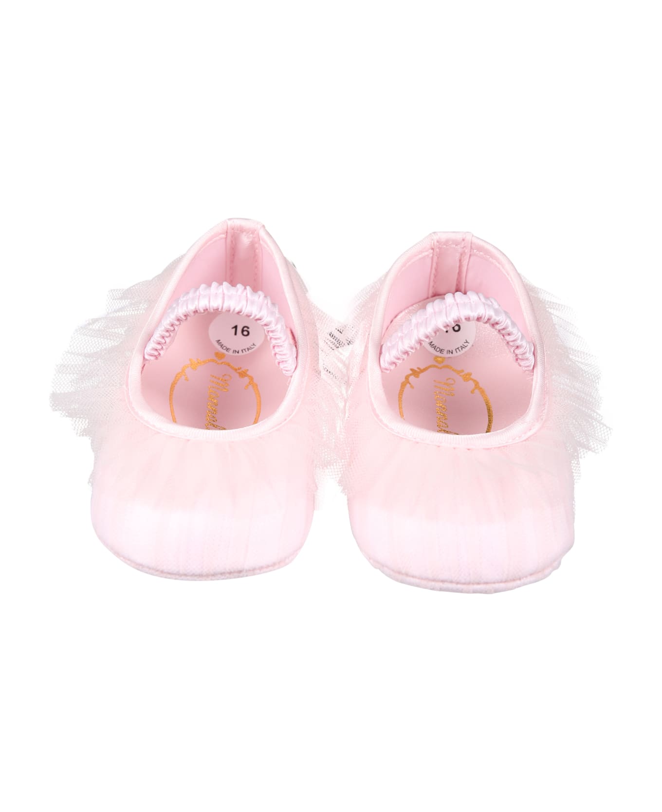 Monnalisa Pink Ballet Flats For Baby Girl With Tulle - Pink