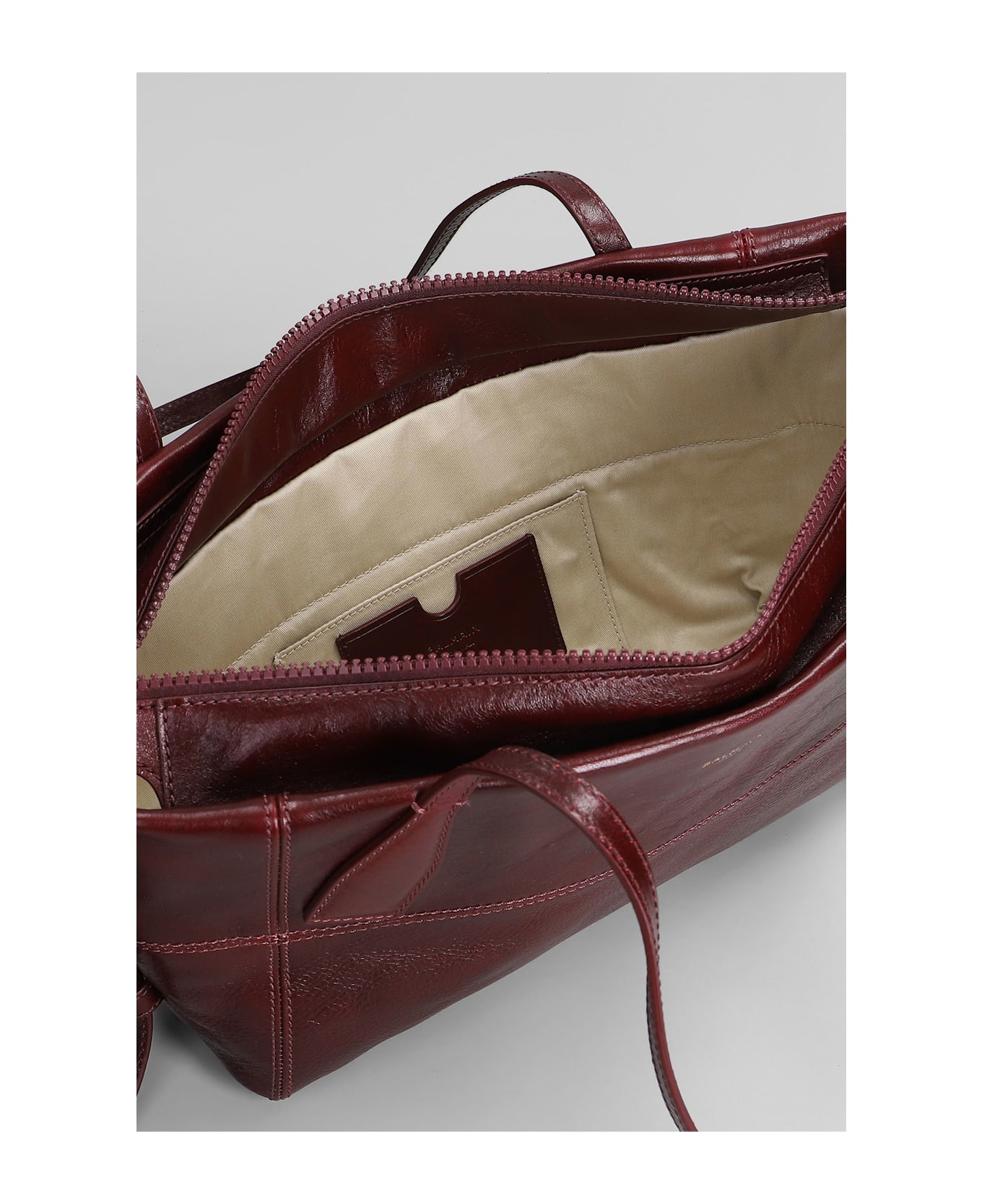 Balmain Track Zip Small Tote In Bordeaux Leather - bordeaux