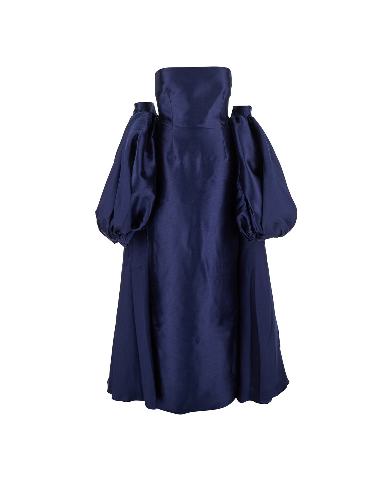 Solace London Lea Blue Long Dress With Rear Cape Insert And Train - Blu