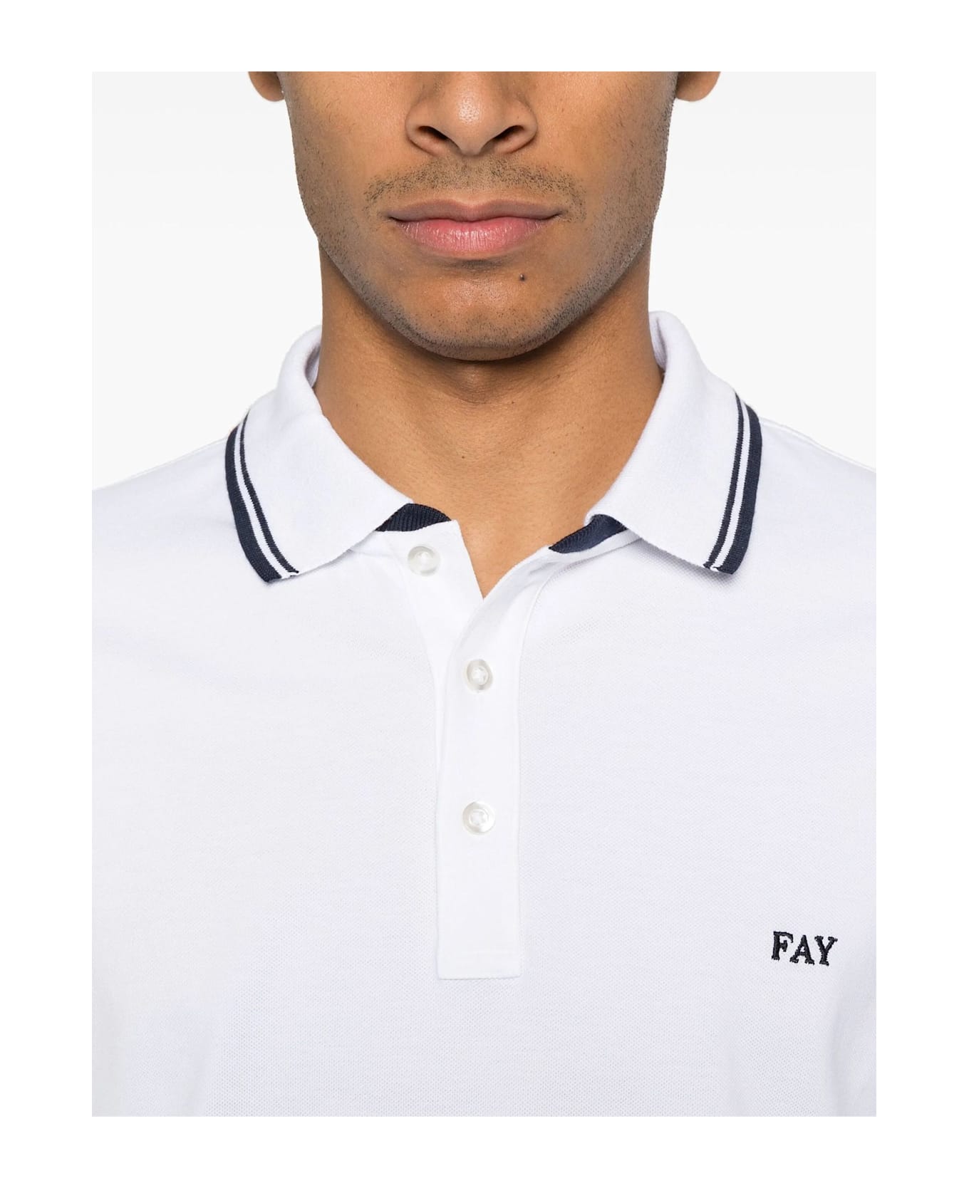 Fay White Cotton Pique Polo Shirt - White