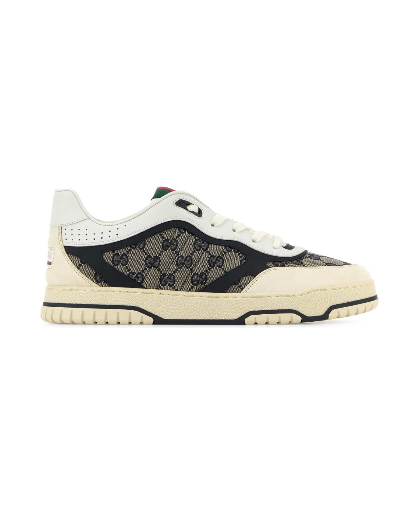 Gucci Multicolor Leather And Gg Original Fabric Re-web Sneakers - NAVY