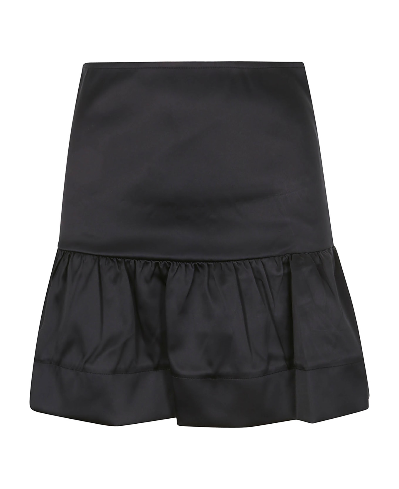 Ganni Double Satin Flounce Mini Skirt - BLACK
