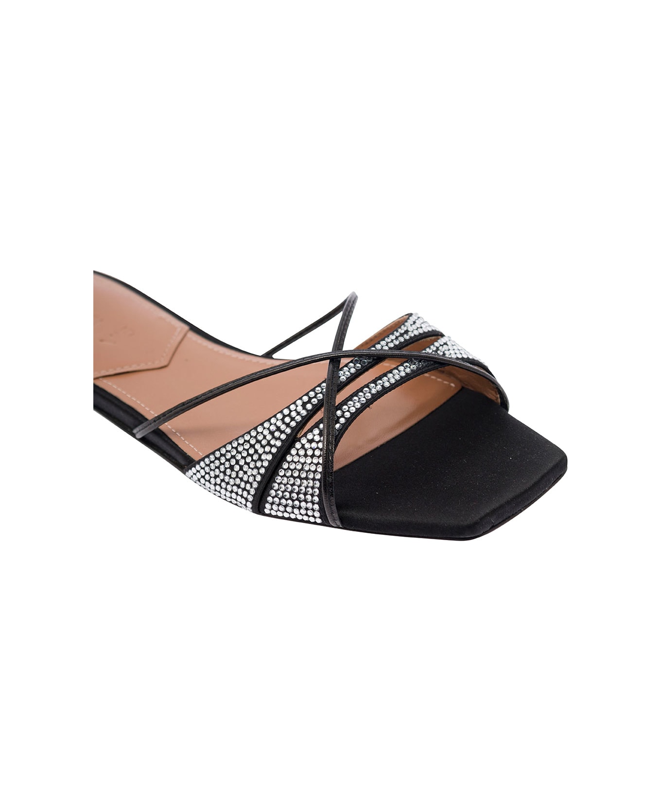 D'Accori 'lust' Black Flat Sandals With Criss-cross Straps With Rhinestone In Satin Woman - Black サンダル