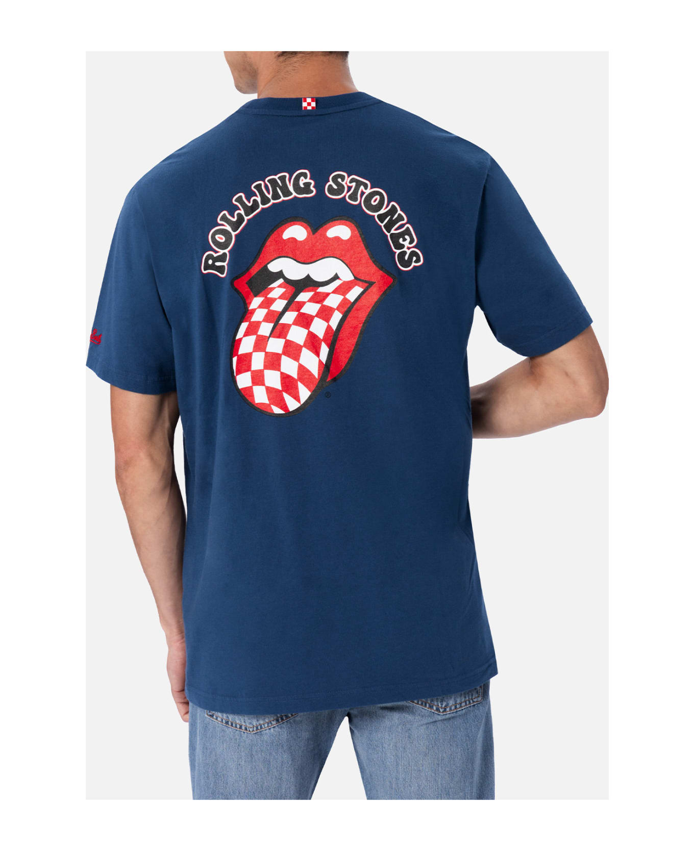 MC2 Saint Barth Man Cotton T-shirt With Rolling Stones Front And Back Placed Print | Rolling Stones Special Edition - BLUE