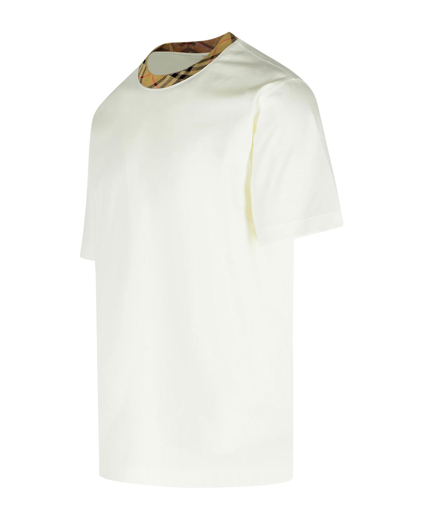 Burberry 
ryan In Cotone Bianca Con Finiture 
check
 T-shirt - WHITE