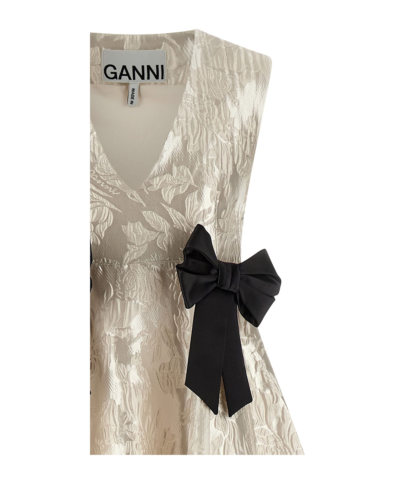 Ganni 'cloque V-neck' Dress - White