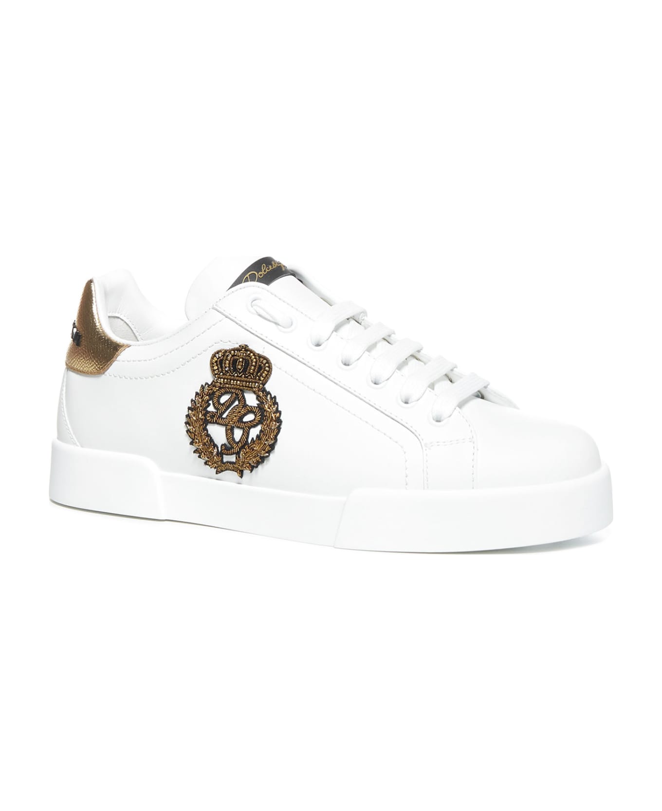 Dolce & Gabbana Portofino Logo Crest Leather Sneakers - White