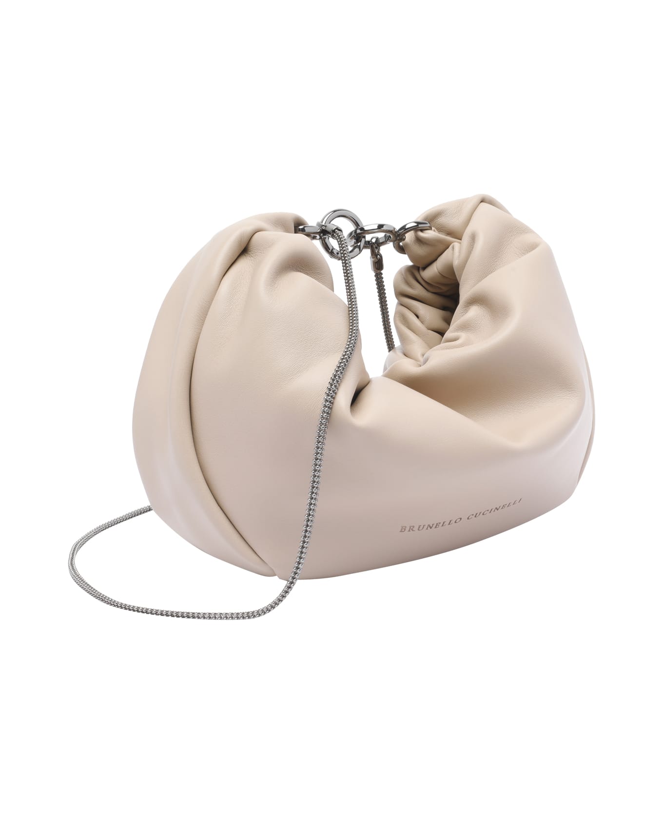 Brunello Cucinelli Brioche Hobo Soft Bag With Precious Chain - Beige