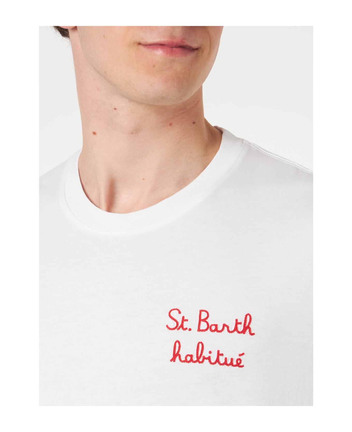 MC2 Saint Barth Man T-shirt With St. Barth Habituè Embroidery - WHITE