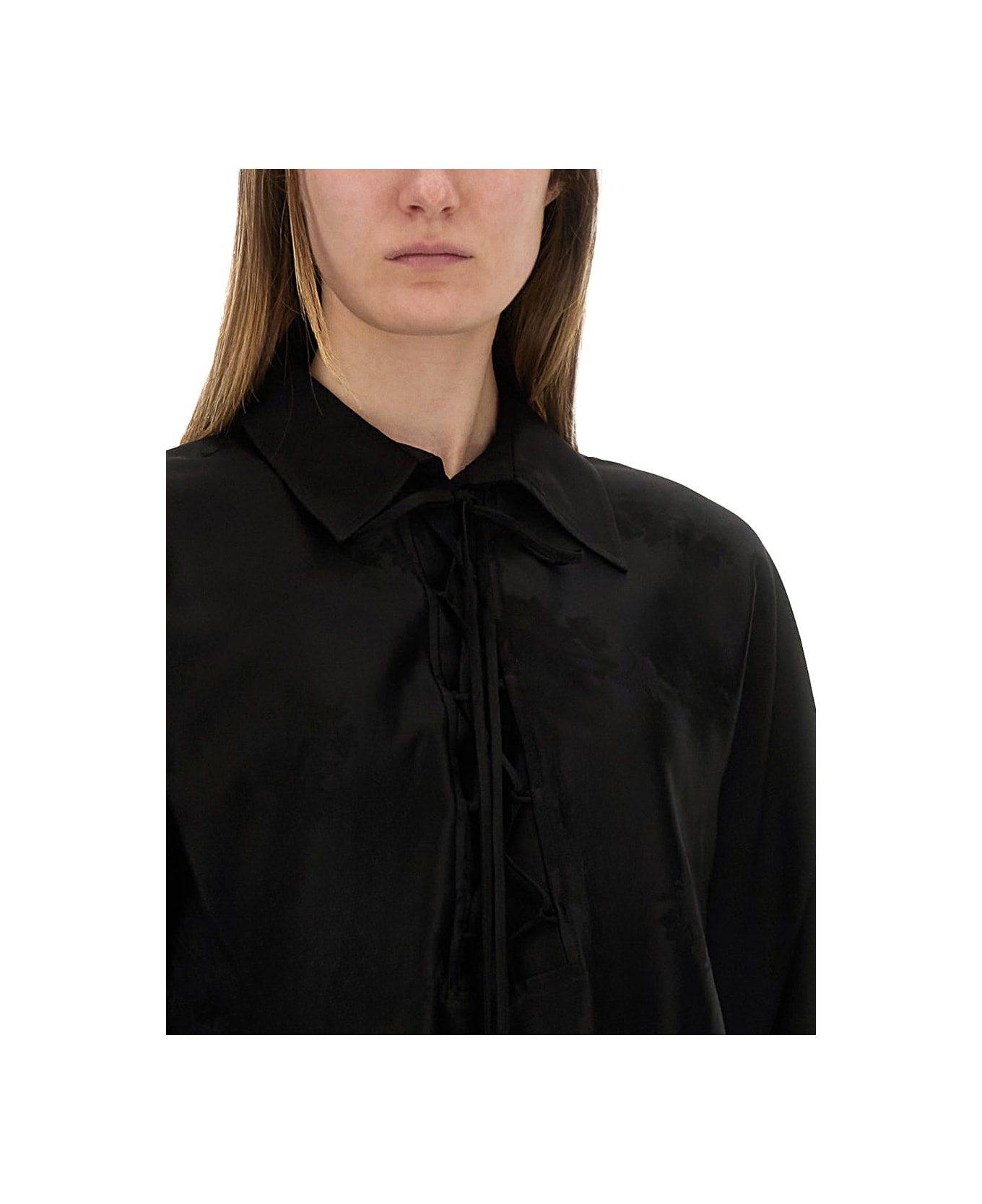Ganni Jacquard Satin Shirt - BLACK