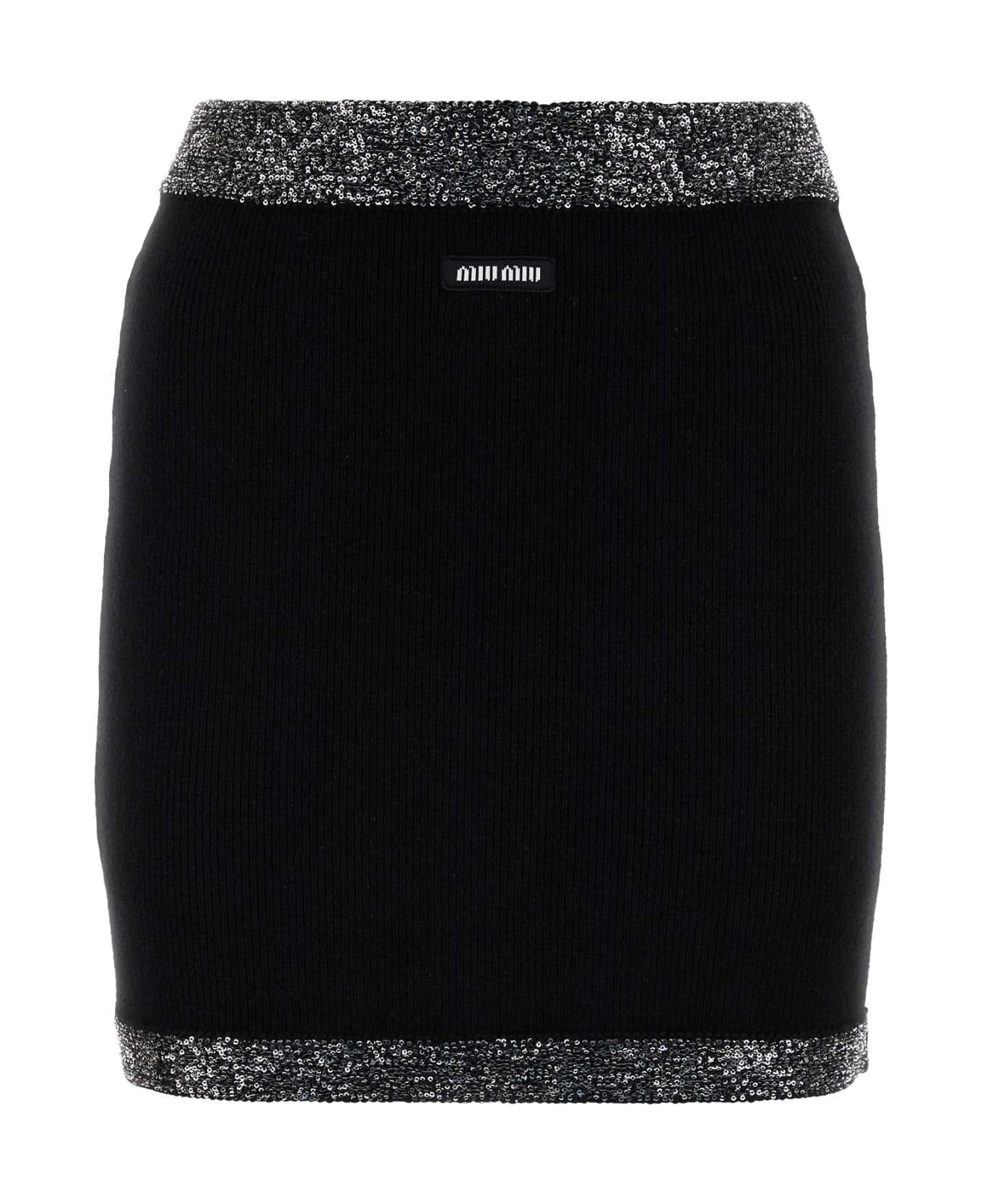 Miu Miu Black Stretch Cashmere Blend Mini Skirt - NERONERO スカート