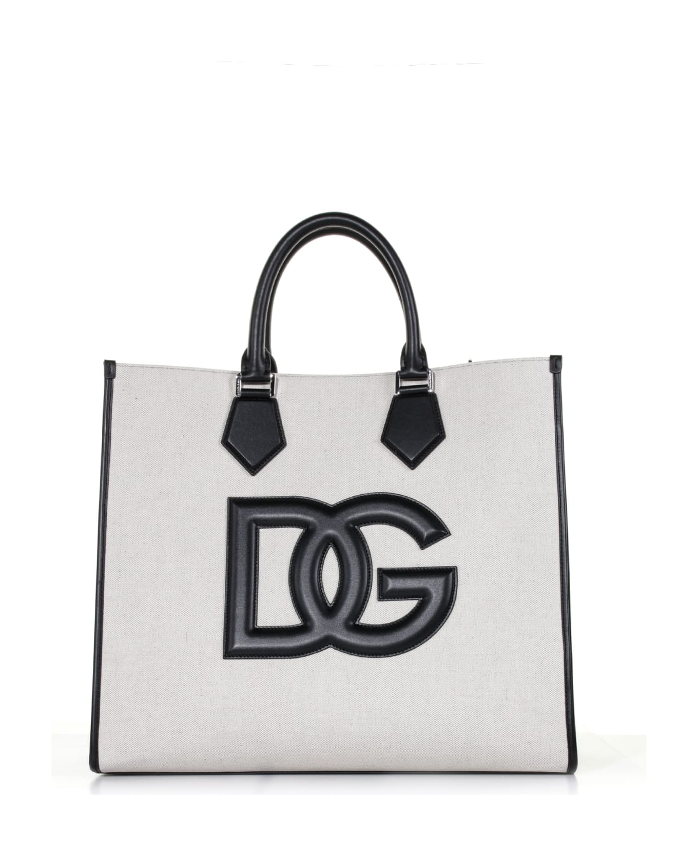 Dolce & Gabbana Canvas Shopping Bag - AVORIO/NERO トートバッグ