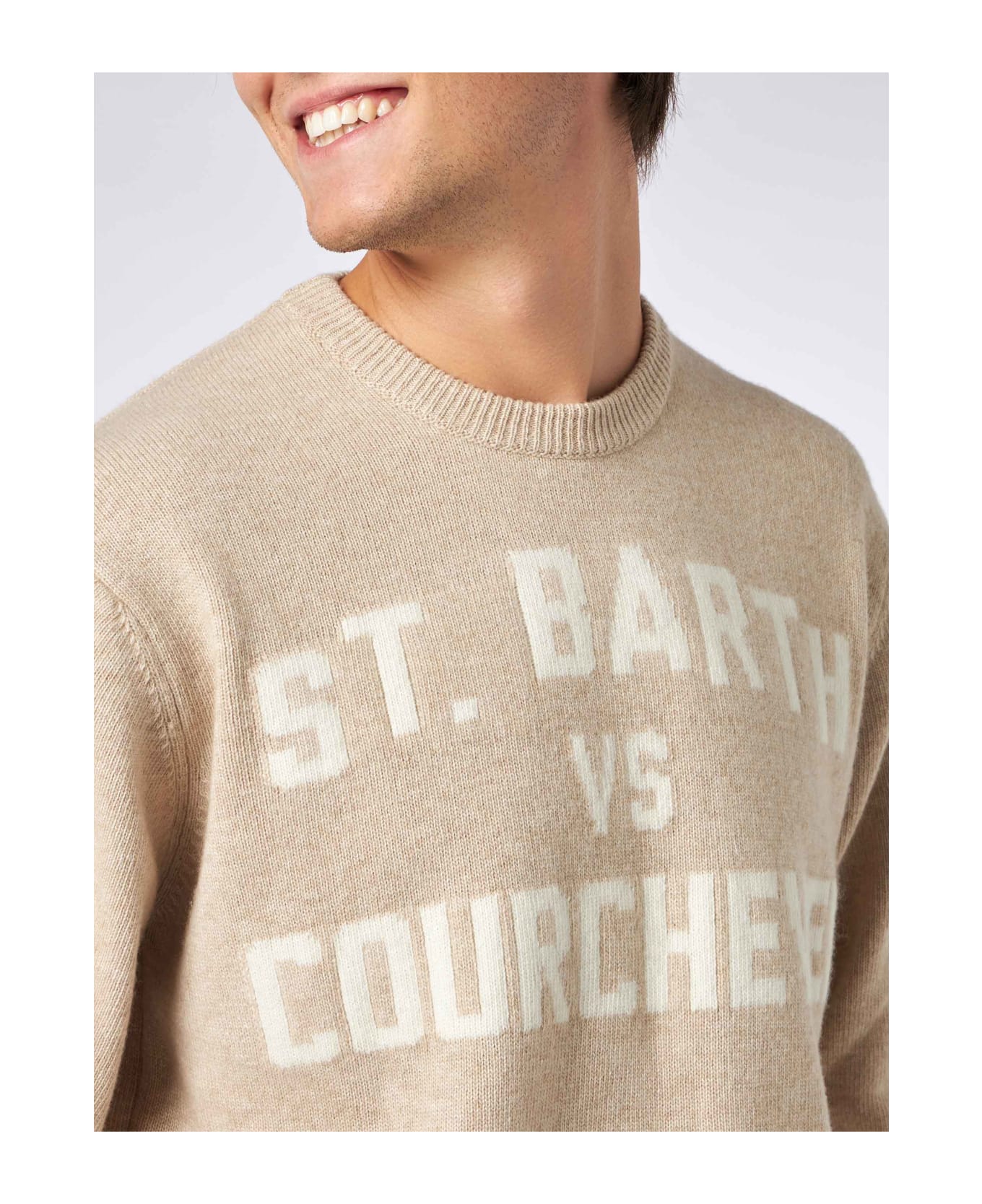 MC2 Saint Barth Man Sweater With St. Barth Vs Courchevel Jacquard - BEIGE