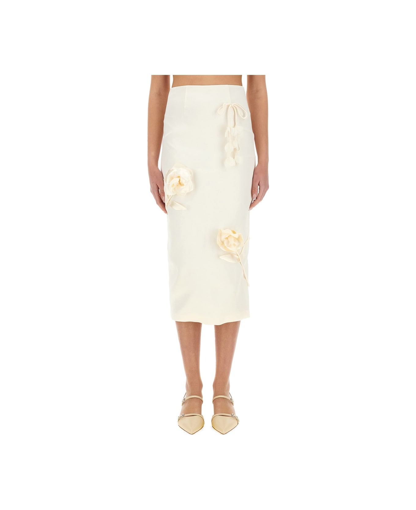 【関税&送料込】Self-Portrait Satin Midi Skirt With 3D Flowe Cream 3D Flower Satin Midi Skirt – self-portrait-US