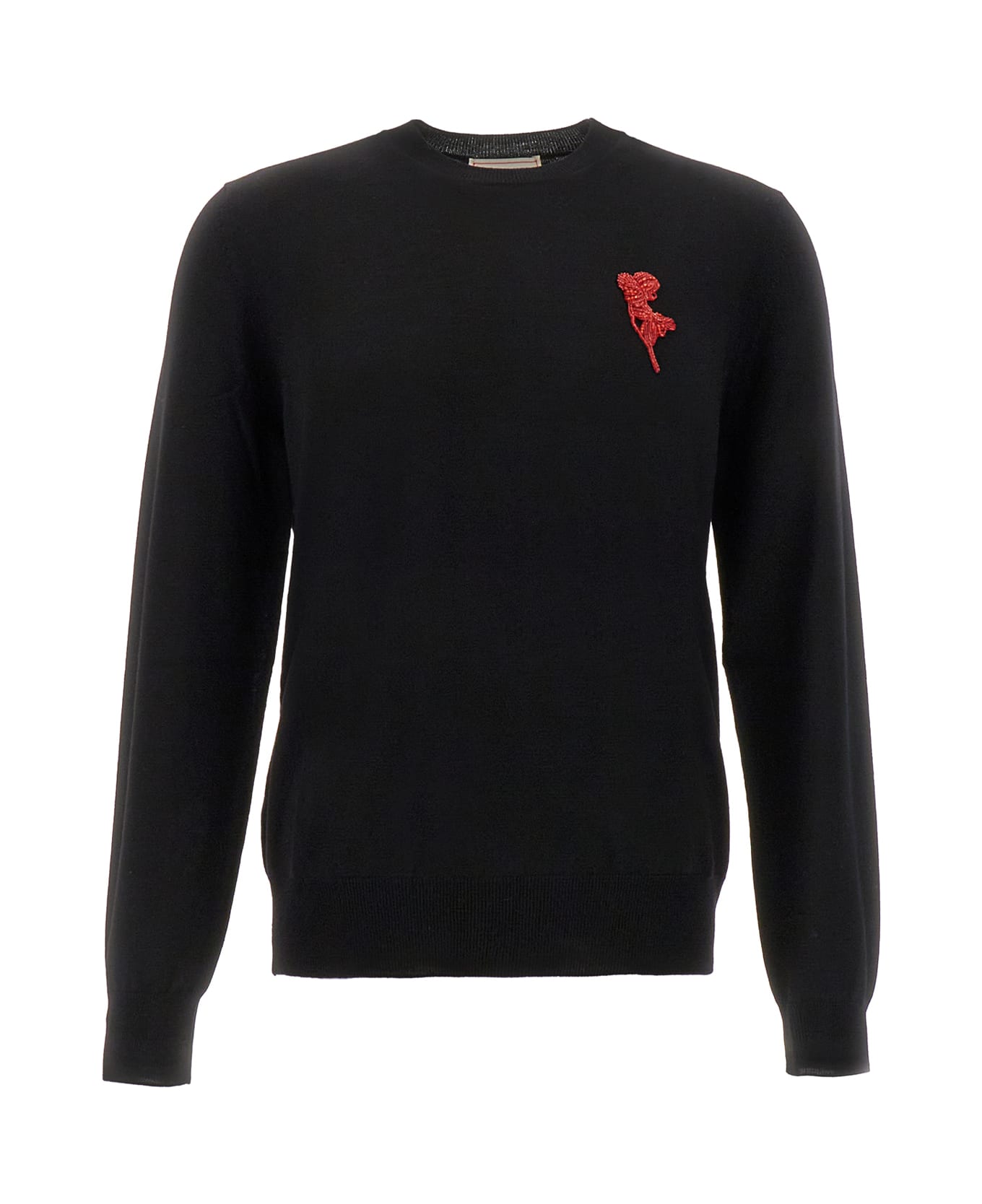 Alexander McQueen Embroidered Rib Knit Sweater - BLK RED