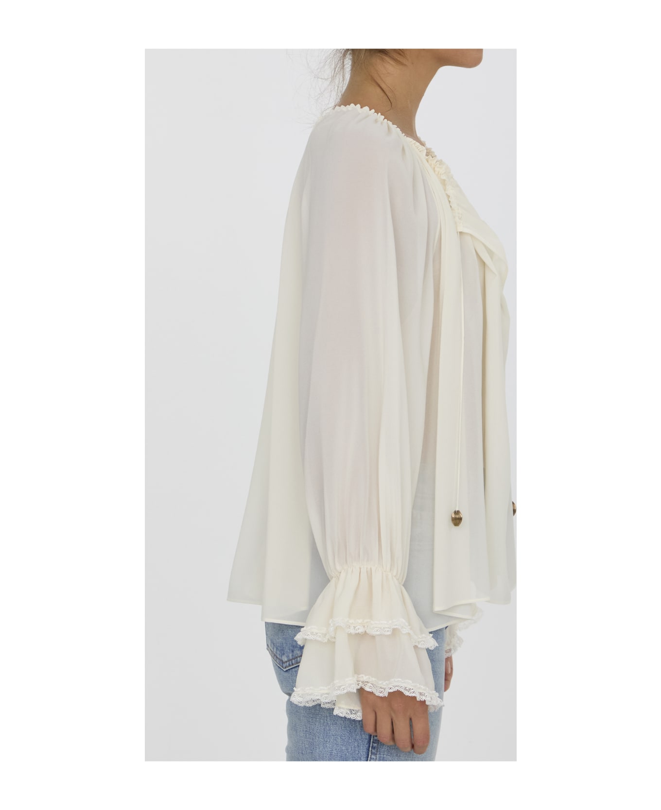 Chloé Gathered Top In Silk - White