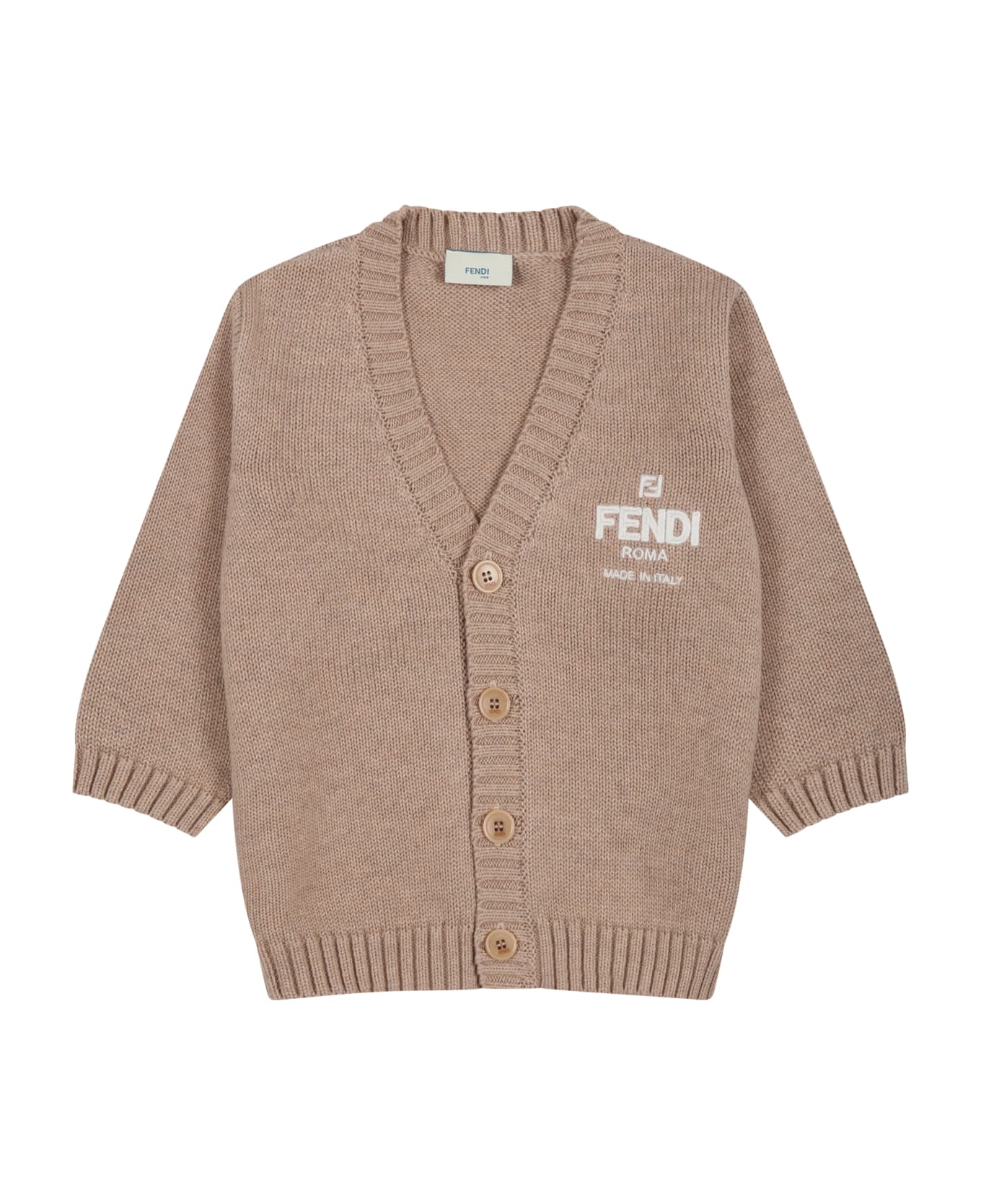 Fendi Brown Cardigan For Baby Kids With Logo - Brown