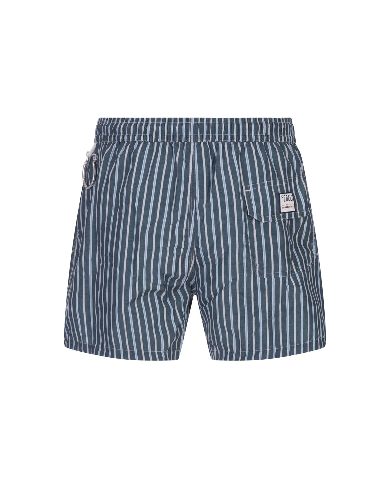 Fedeli Dark Green Striped Swim Shorts - Green スイムトランクス