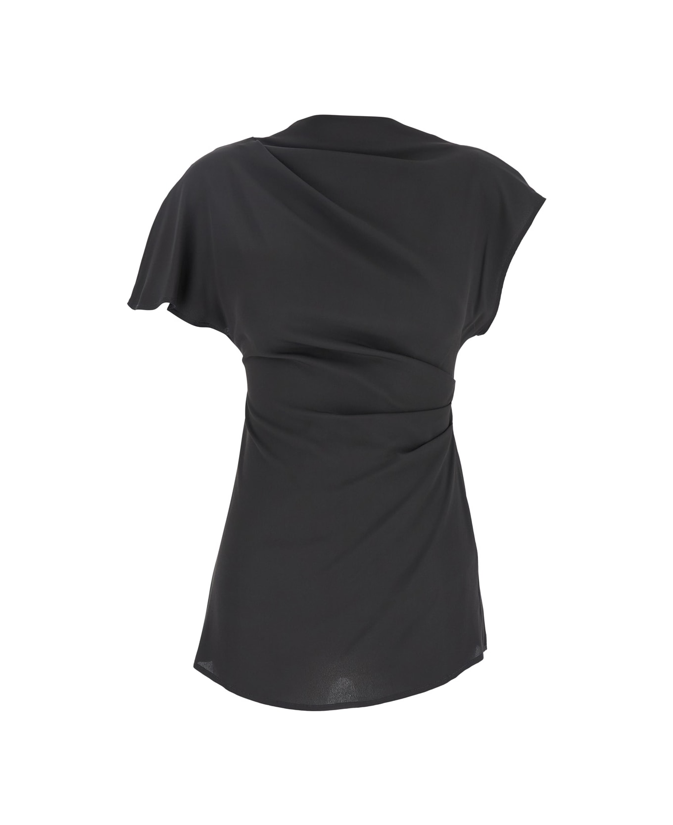 SEMICOUTURE Black Crewneck Top With Short Sleeves In Silk Blend Woman - Grey