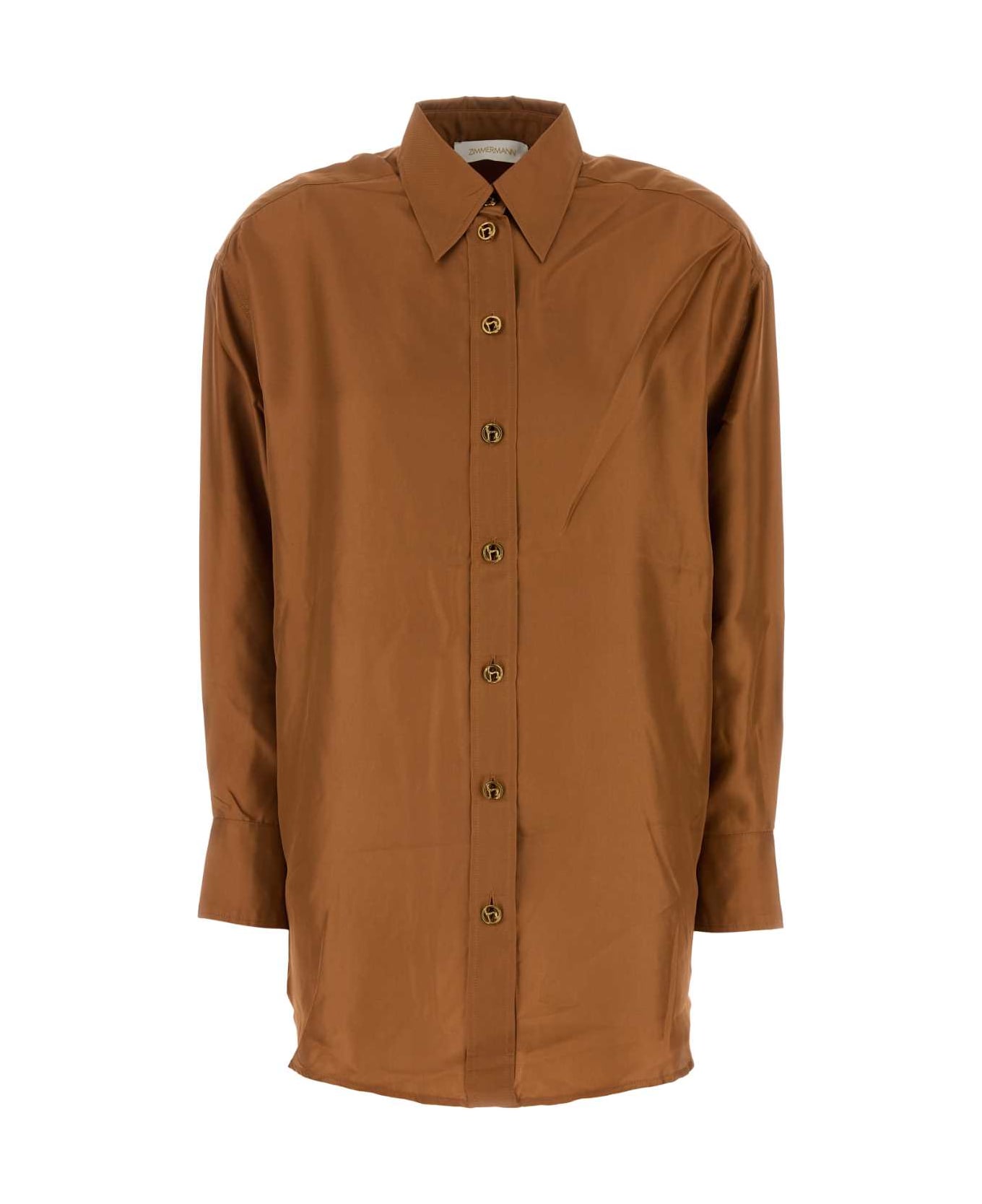 Zimmermann Ochre Silk Illustration Shirt - COGNAC